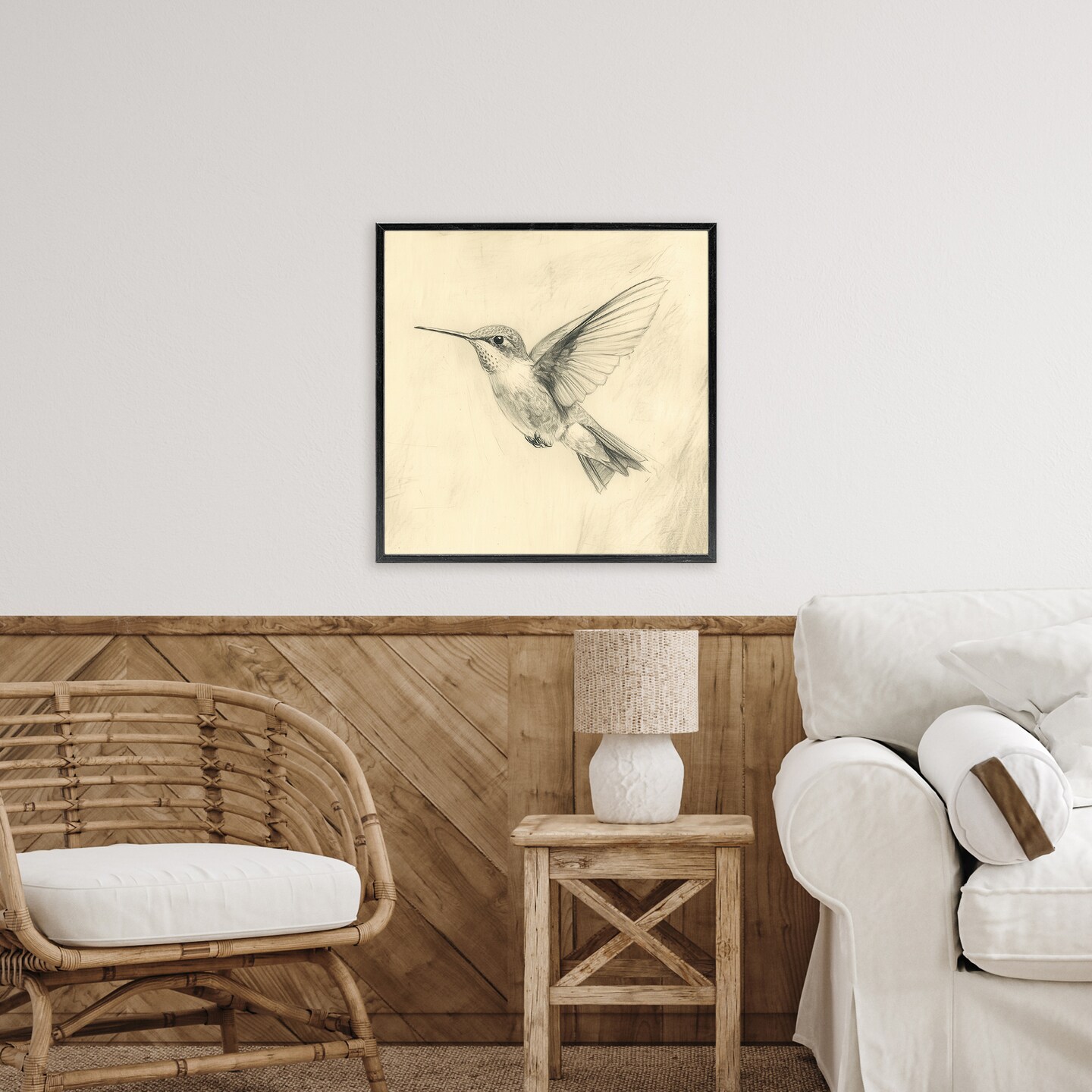 Stupell Industries Vintage Hummingbird Sketch Framed Giclee, design by Petal Prints Design