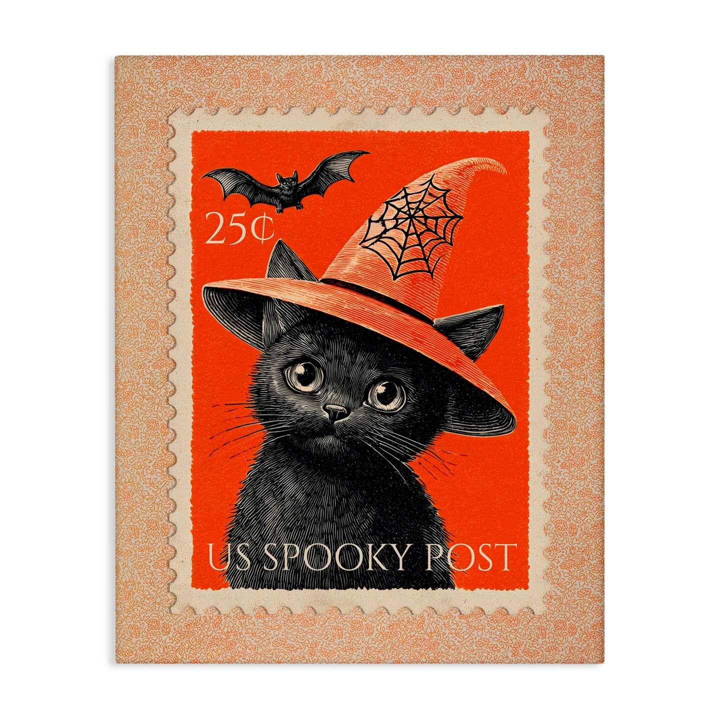 Stupell Industries Vintage Black Cat Stamp Canvas, design by Arlington Prints