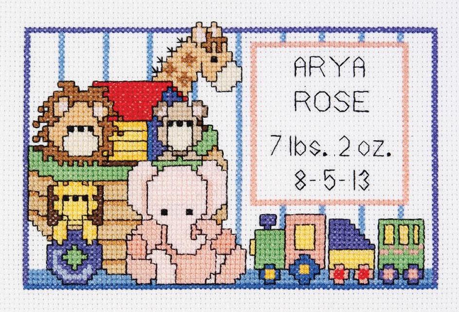 DIY Janlynn Noah's Ark Birth Sampler Baby Record Counted Cross Stitch Kit 6x4