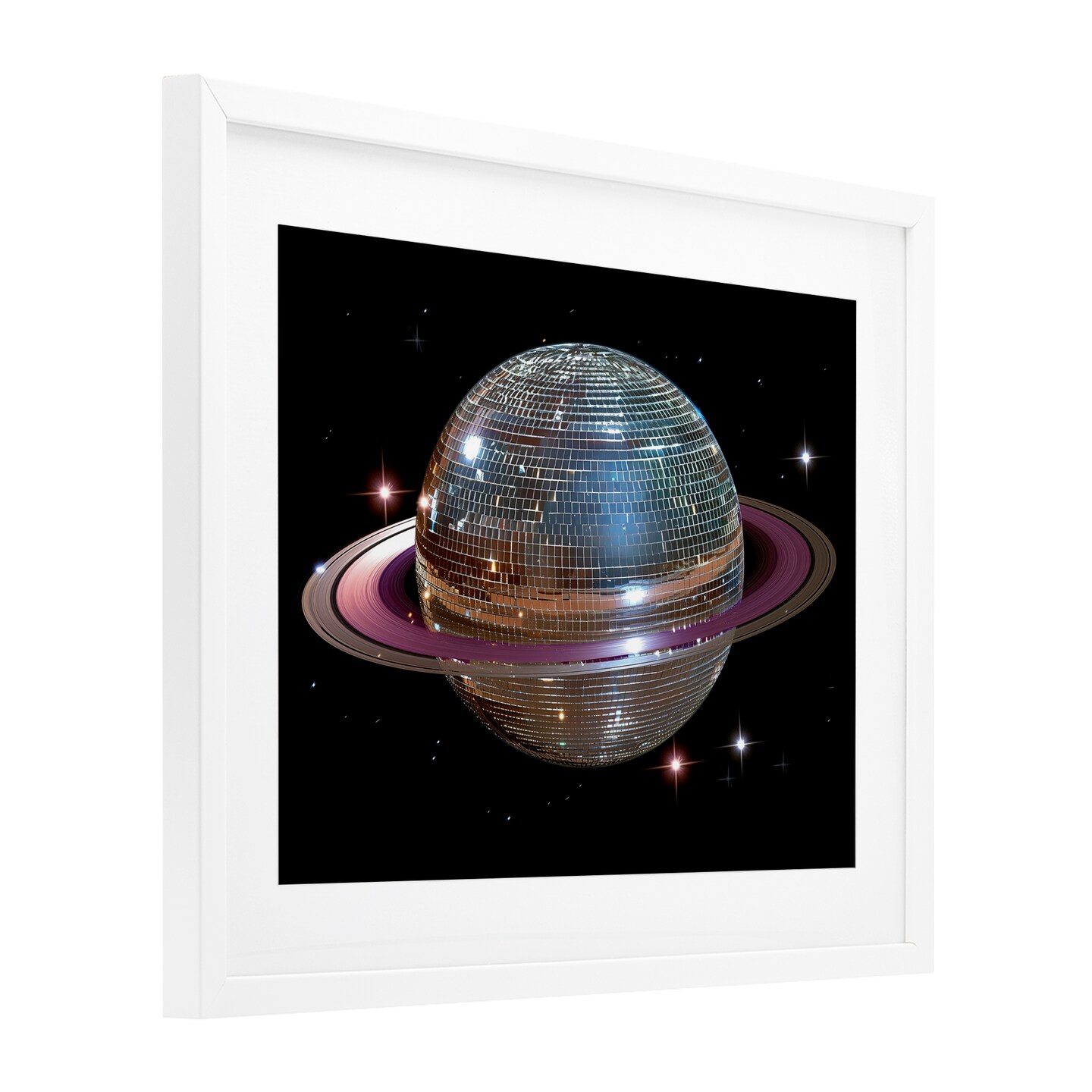 Stupell Industries Purple Disco Ball Planet Framed Print Under Glass, design by Decent Exposures