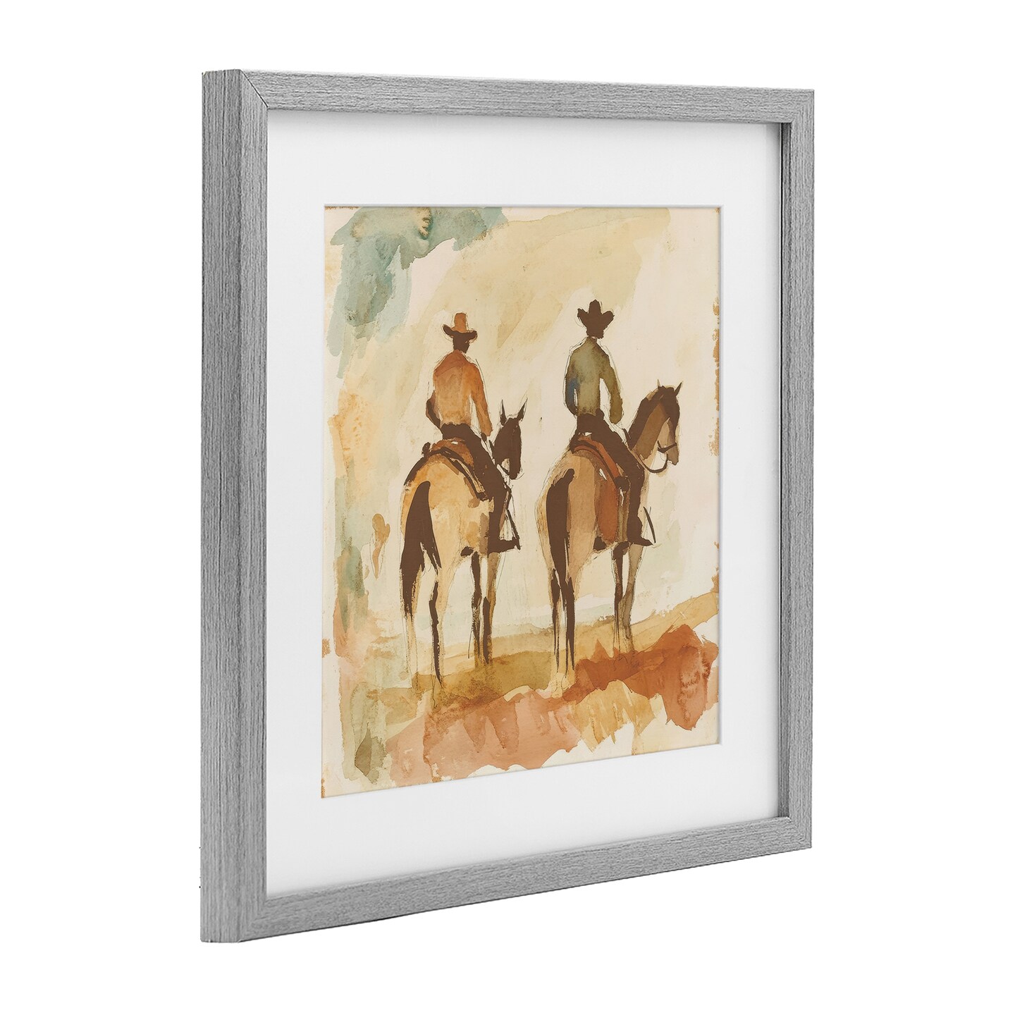 Stupell Industries Western Watercolor Cowboys Right Framed Print Under Glass, design by Petal Prints Design