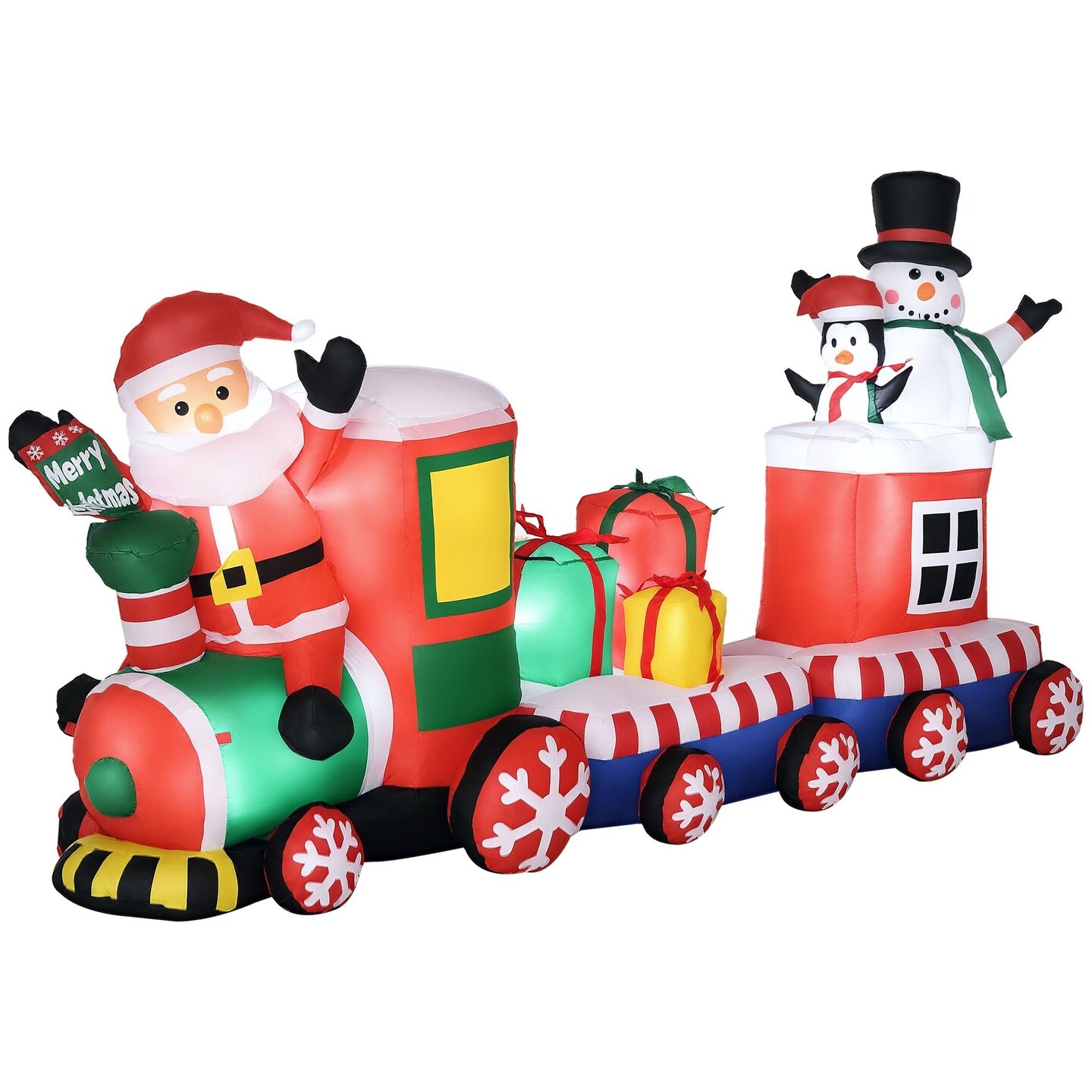 Edge Collections - 96" x 29.5" - Red - LED Christmas Train Inflatable Decoration with Santa and Friends - 1 Piece