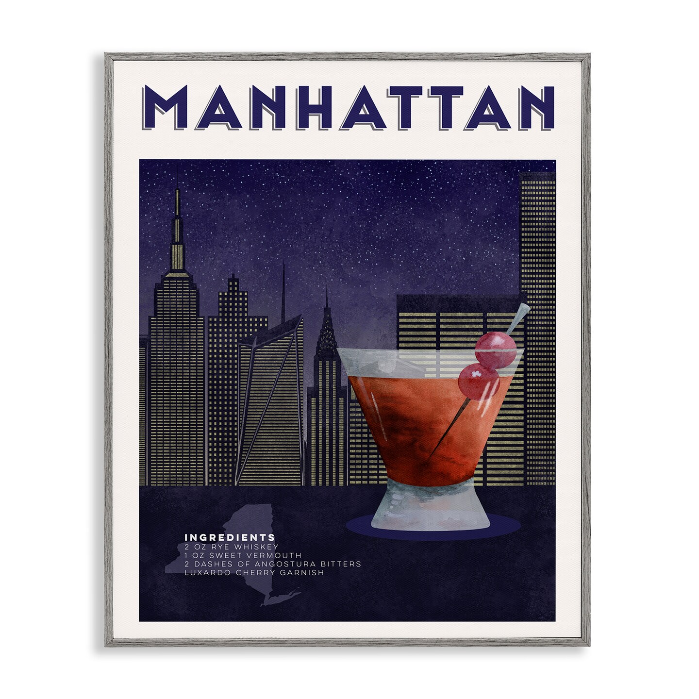 Stupell Industries Retro Manhattan Cocktail Cityscape Framed Giclee, design by Brett Blumenthal
