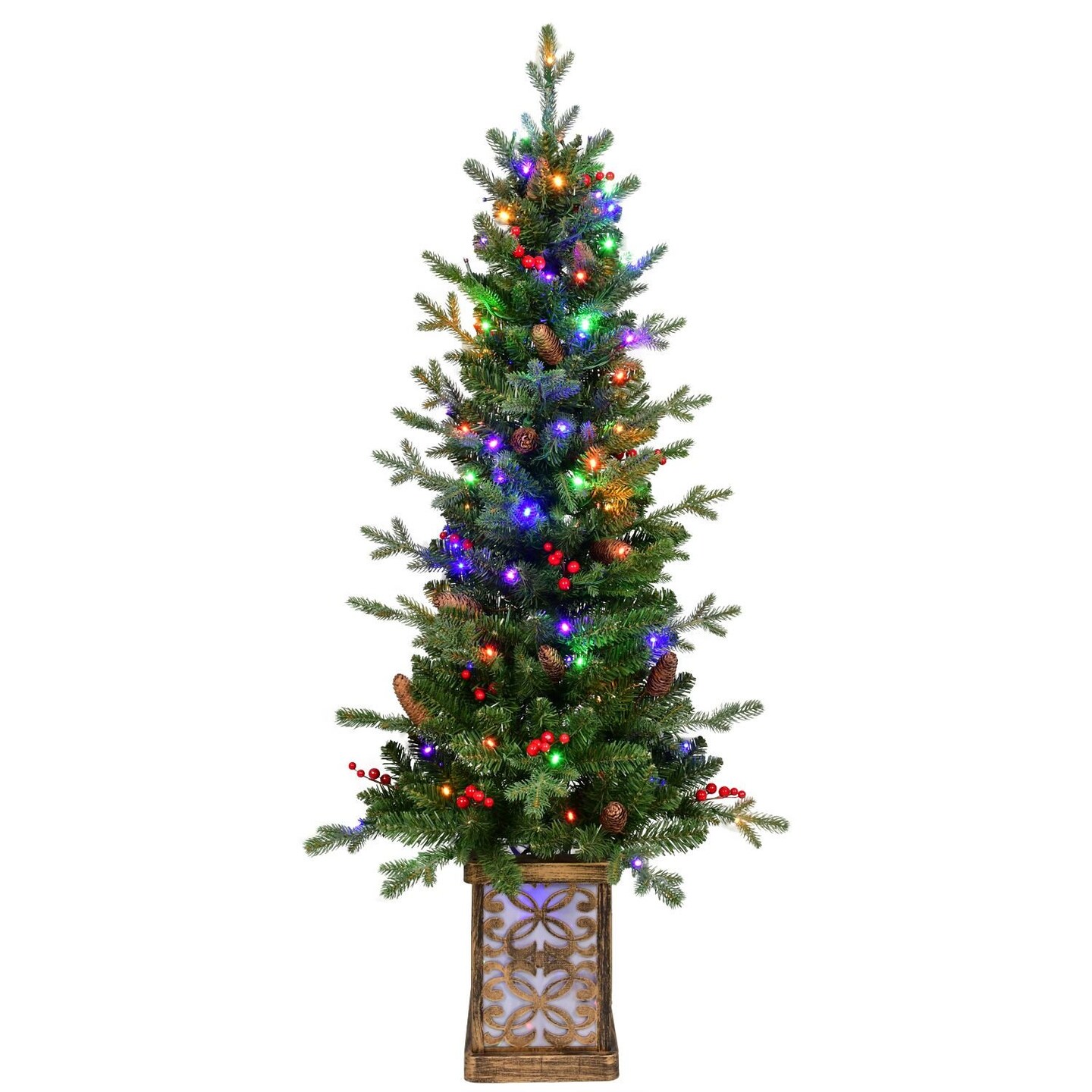 Edge Collections - 4' - Multicolor - Pre-lit Slim Christmas Tree for Outdoor Decor - 1 Piece
