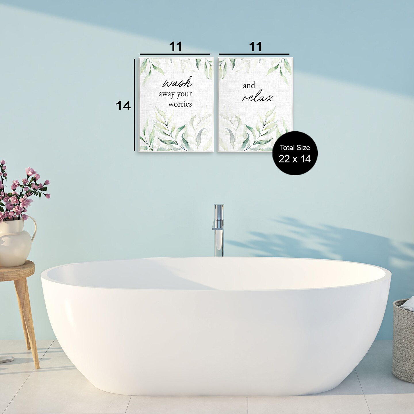 Stupell Industries Soothing Bathroom Greenery Words 2pc Wall Plaque Set, design by Lettered and Lined