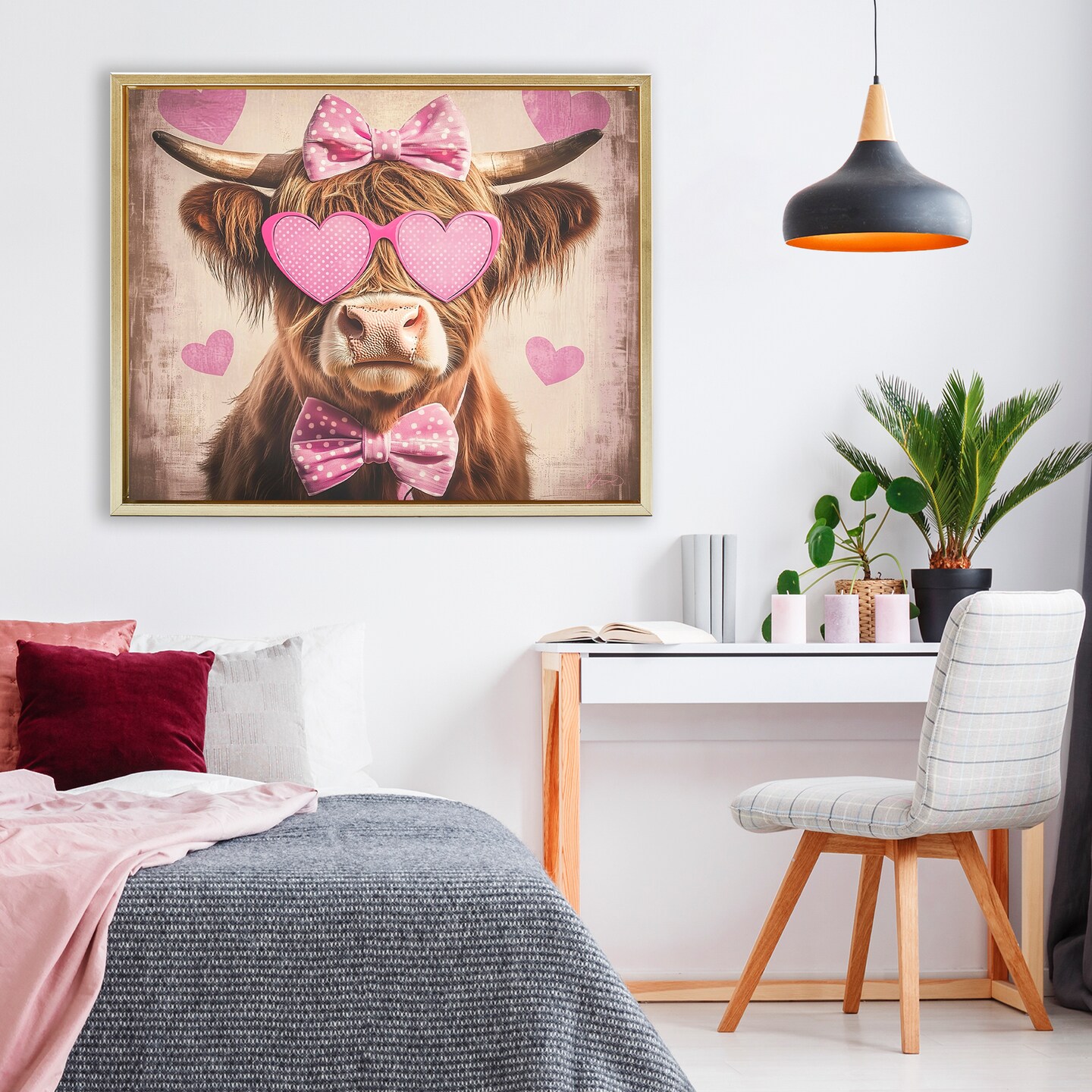 Stupell Industries Cute Cattle Pink Hearts Floating Frame, design by Shawna Stewart