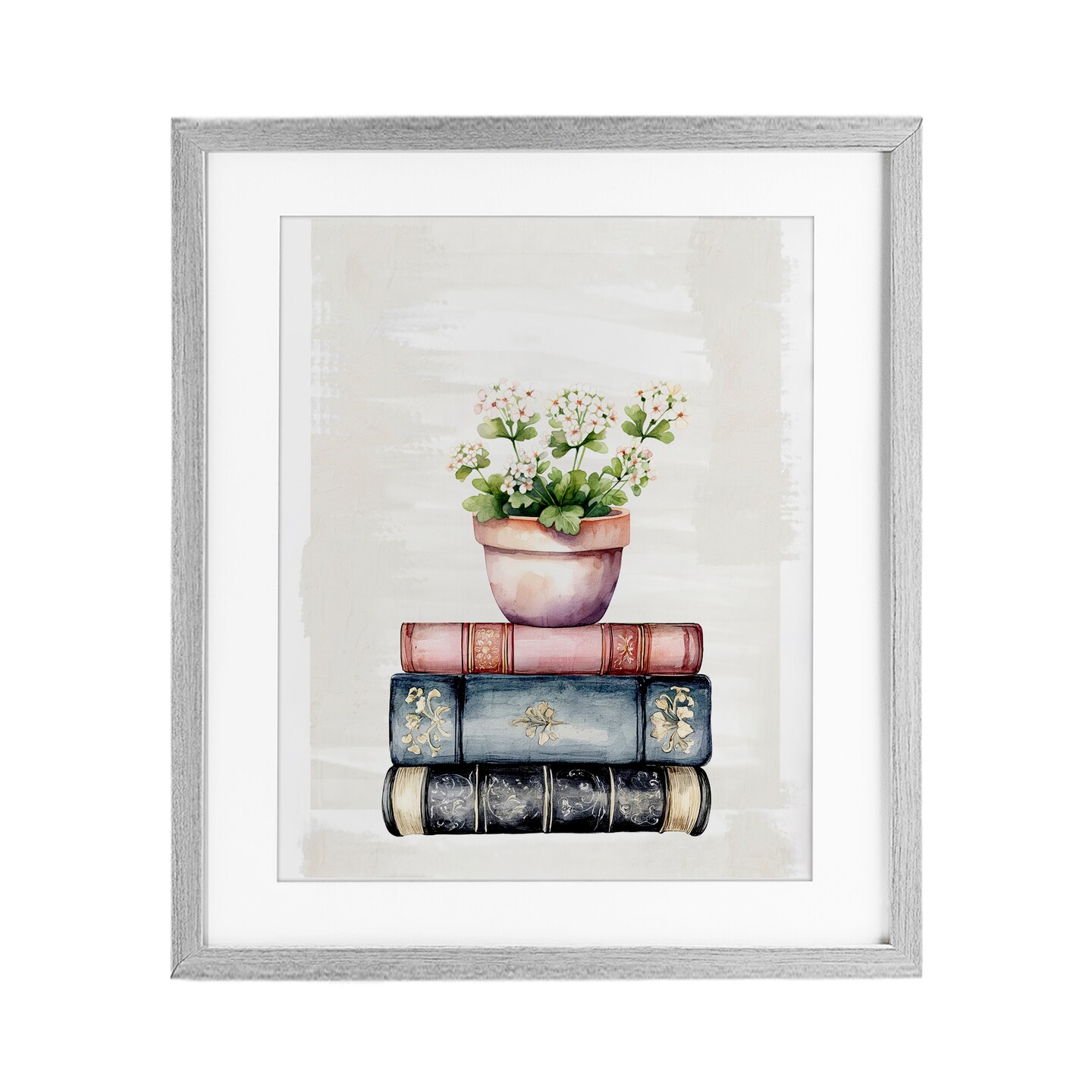 Stupell Industries Floral Stacks with Vintage Books Framed Print Under Glass, design by Kim Allen