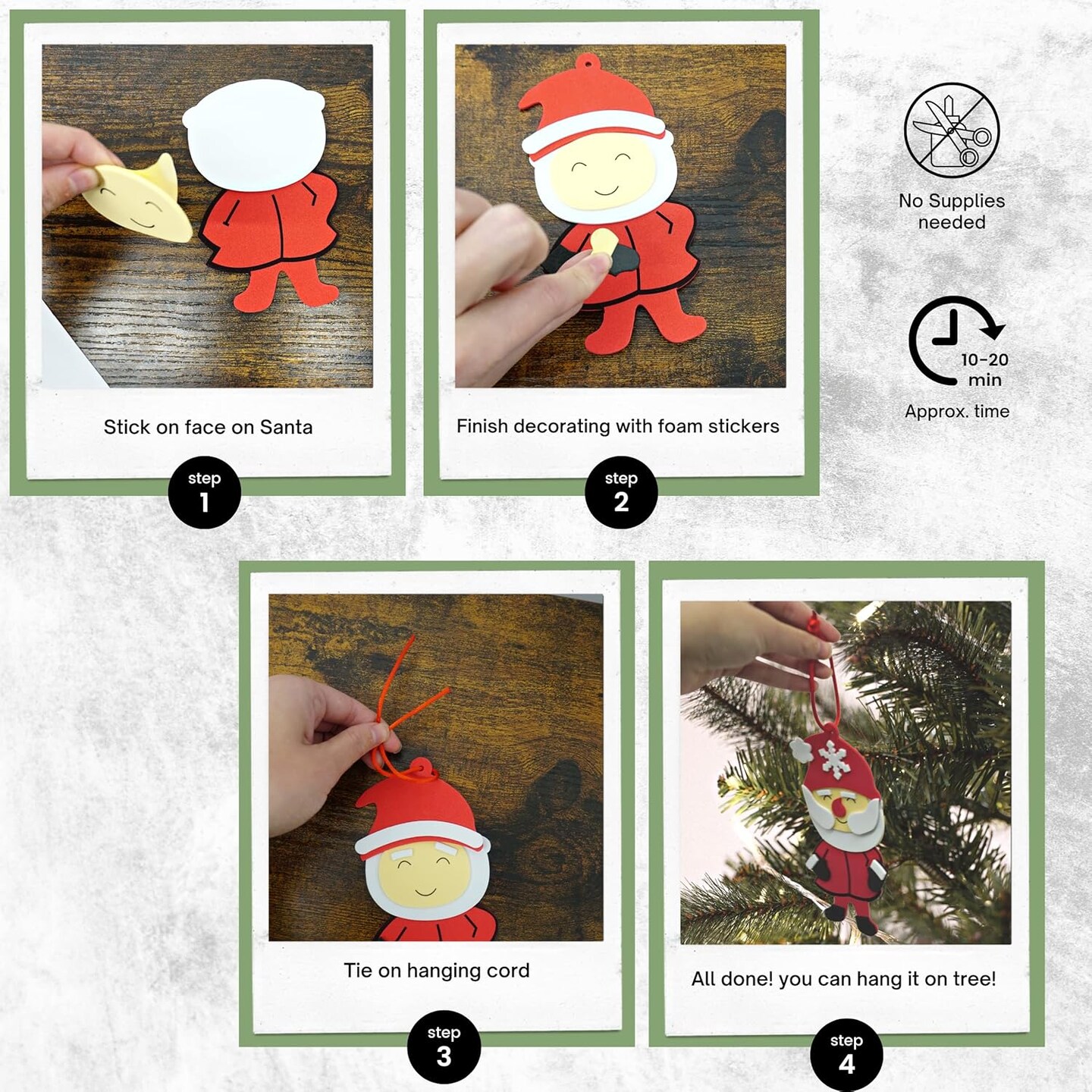 4E's Novelty Foam Christmas Character Ornament Crafts for Kids, 12 Pack DIY Holiday Santa, Snowman, Gingerbread Man & Penguin Ornaments, Self-Adhesive Foam Craft Kit for Toddlers and Children