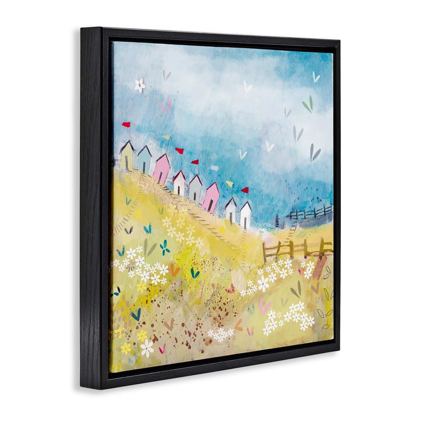 Stupell Industries Beach Huts on Hillside Floating Frame, design by Clare Tupper