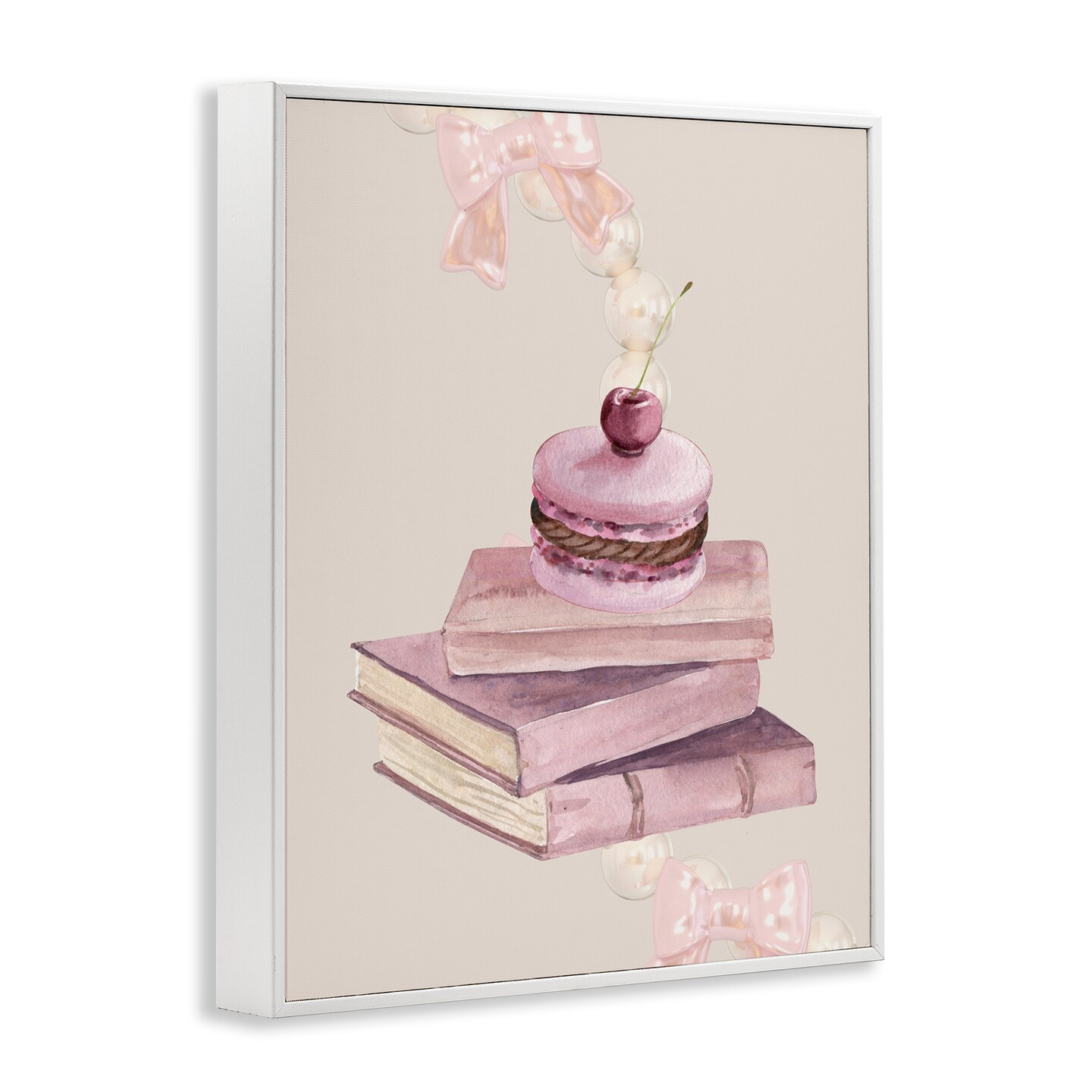 Stupell Industries Cherry Macaron on Book Stack Framed Giclee, design by Jesse Keith
