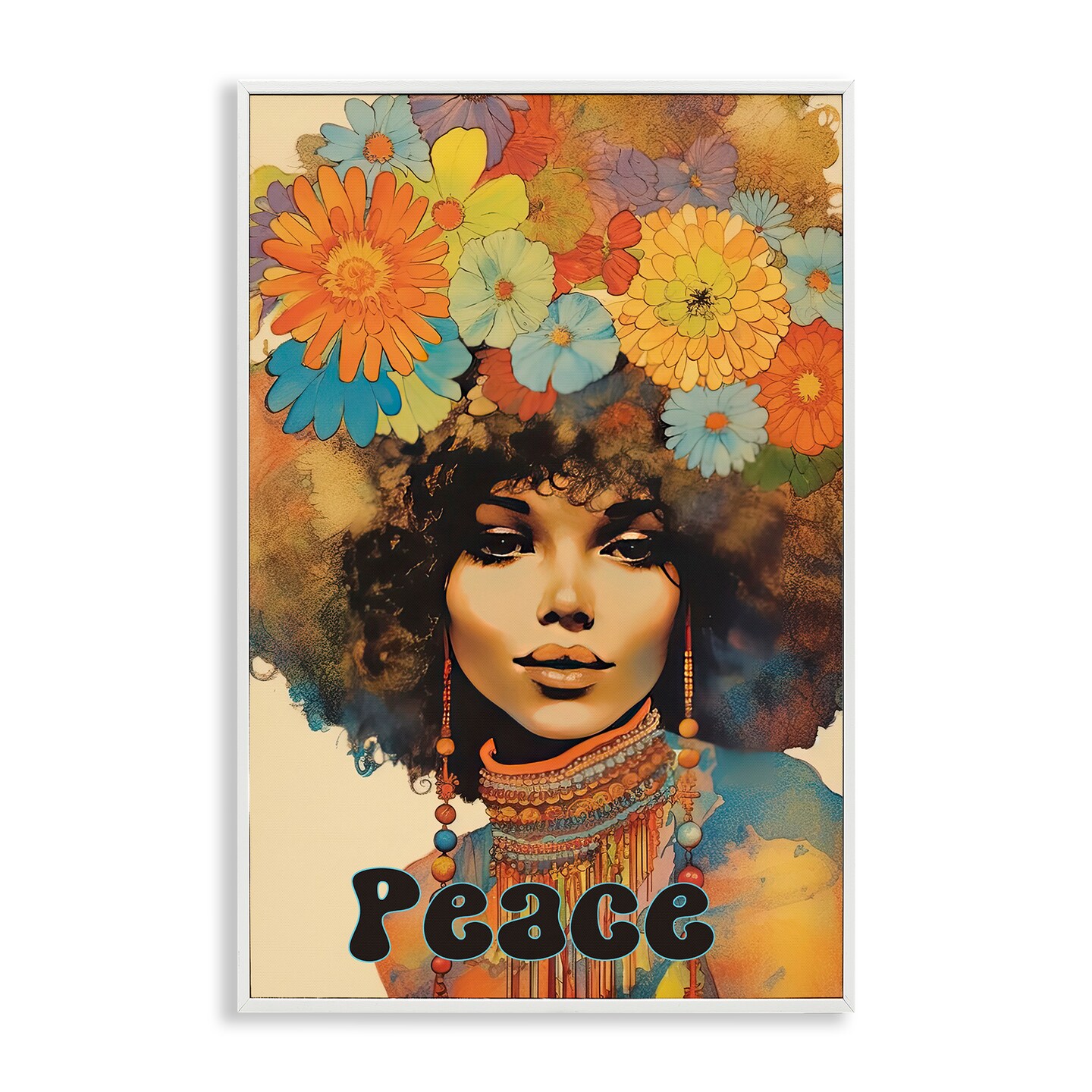 Stupell Industries Peace Groovy Afro Girl Framed Giclee, design by Sasha
