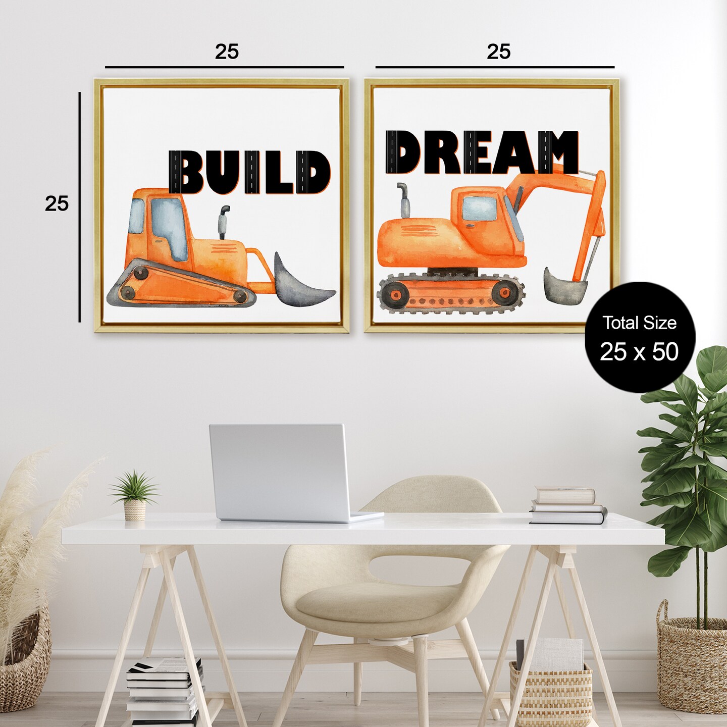 Stupell Industries Build & Dream Construction Vehicles 2pc Floating Frame Set, design by Kim Allen