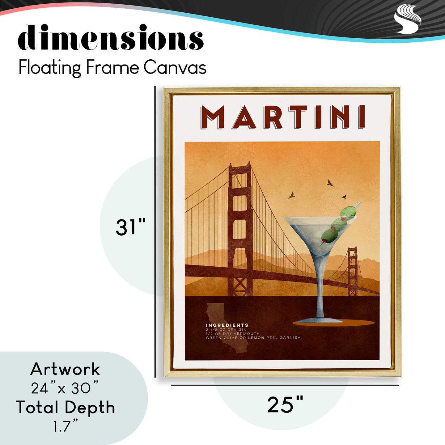 Stupell Industries Retro Martini & Bridge View Floating Frame, design by Brett Blumenthal