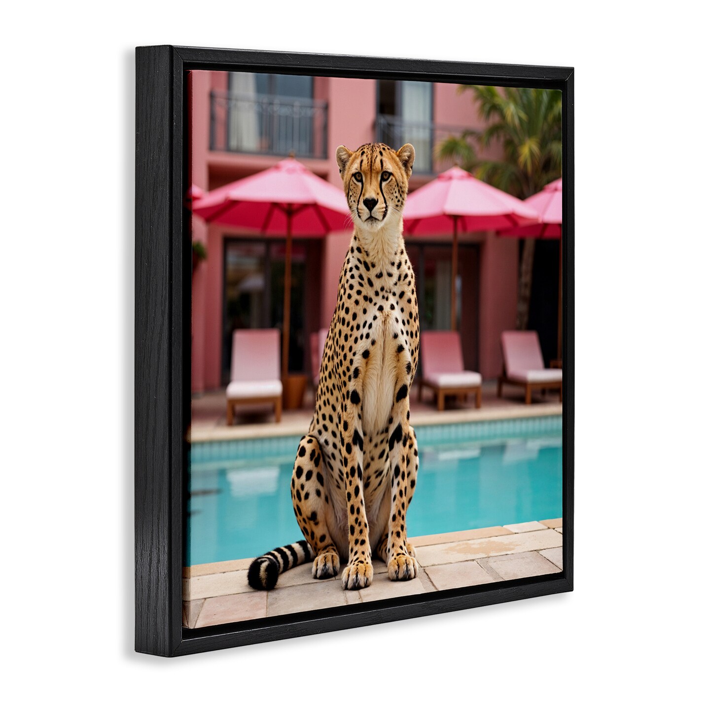Stupell Industries Cheetah Posed at Poolside Floating Frame, design by Lettered and Lined