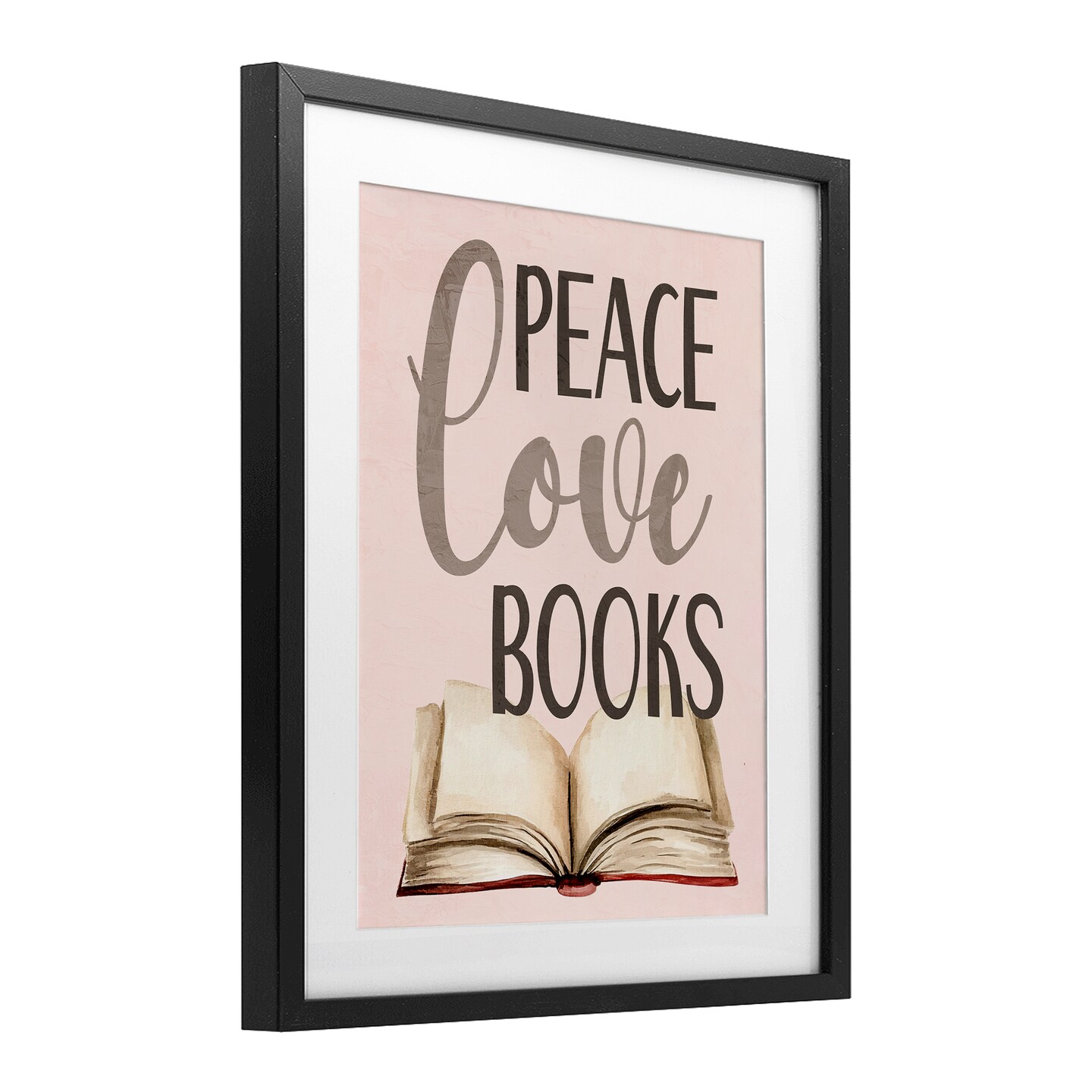 Stupell Industries Peace Love Books Framed Print Under Glass, design by Kim Allen