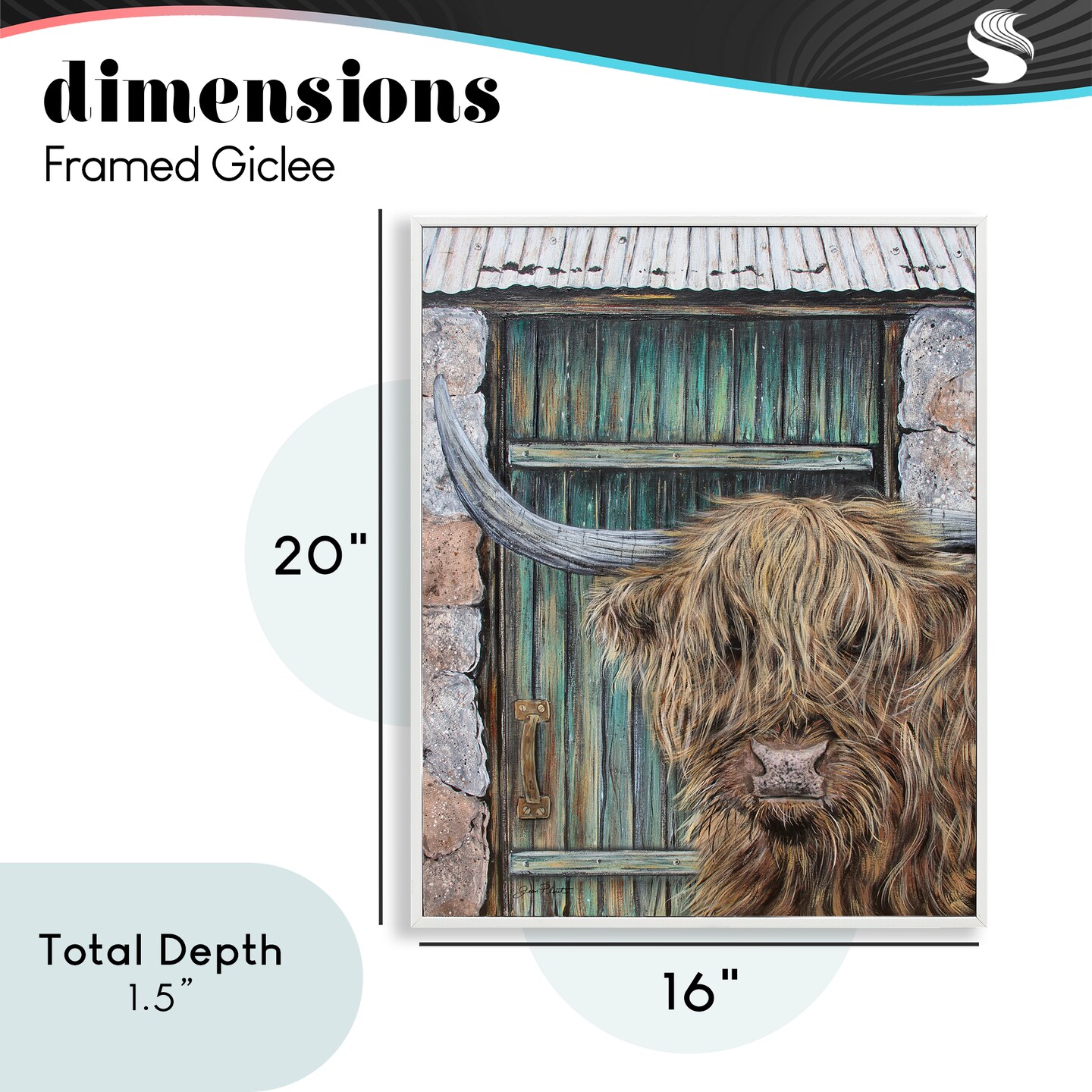 Stupell Industries Highland Cow by Barn Door Framed Giclee, design by Jean Plout