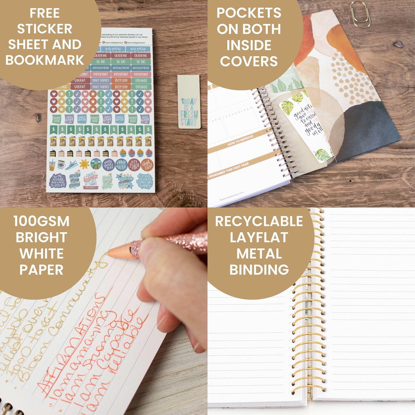 bloom daily planners Undated Soft Cover Planner, 5.5" x 8.25", Earthy Abstract, Blue