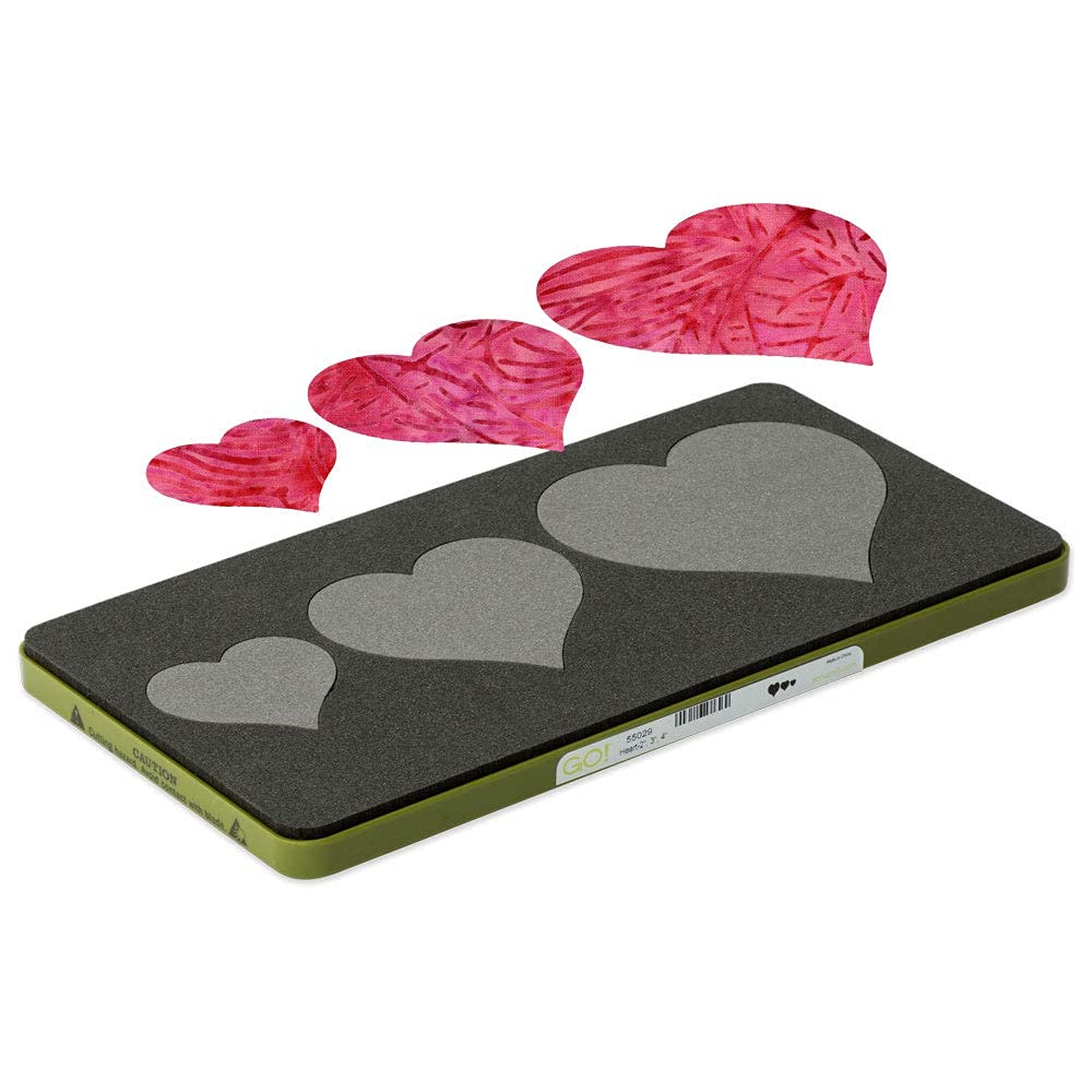 AccuQuilt GO! Fabric Cutting Dies; Heart 2-inch; 3-inch &#x26; 4-inch