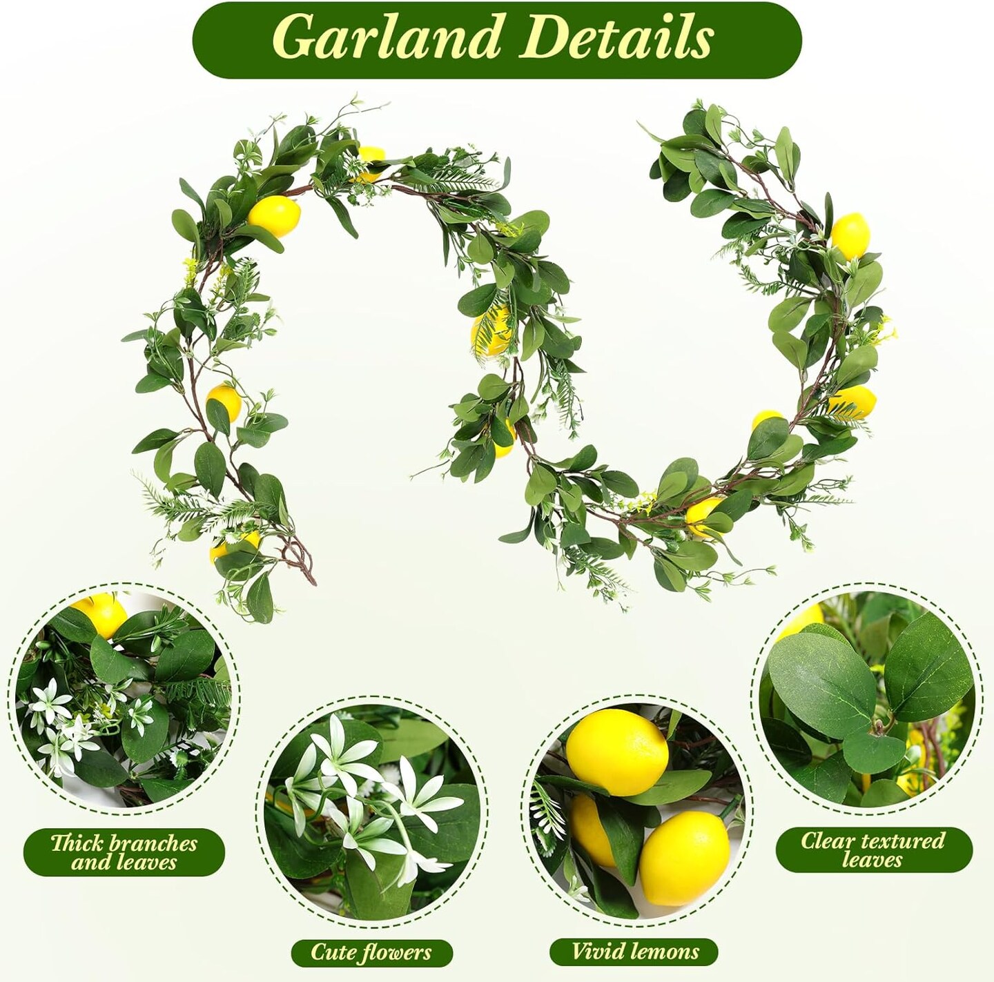 6 ft Artificial Lemon Garland 30 Pcs 3 x 2 Inch Fake Lemons Spring Greenery Garland Wreath Faux Lemon Decoration for Home Front Wedding Party Table