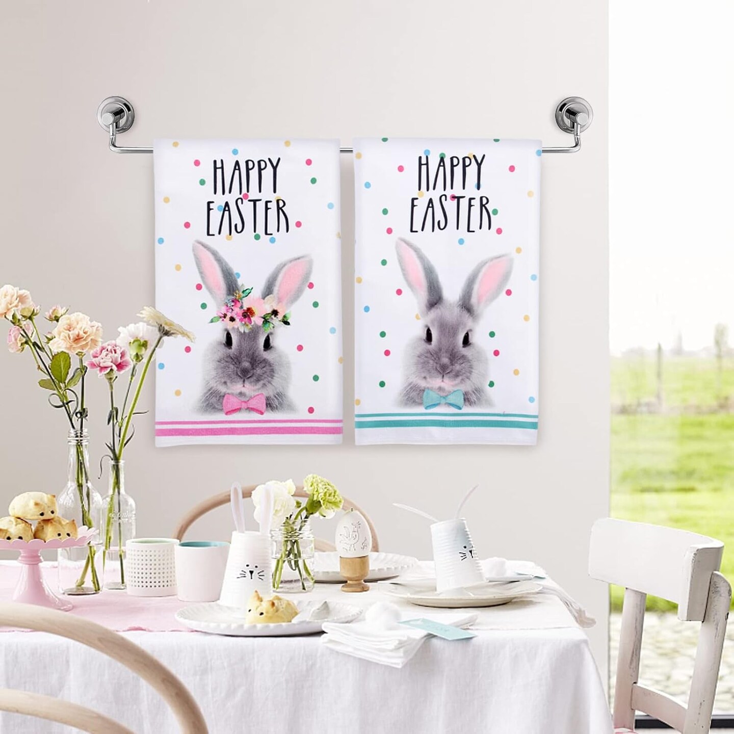 Mr &#x26; Mrs. Rabbits Kitchen Dish Towels Set of 2, 18 x 26 Inch Seasonal Spring Easter Bunny Ultra Absorbent Drying Cloth Tea Towels for Cooking Baking