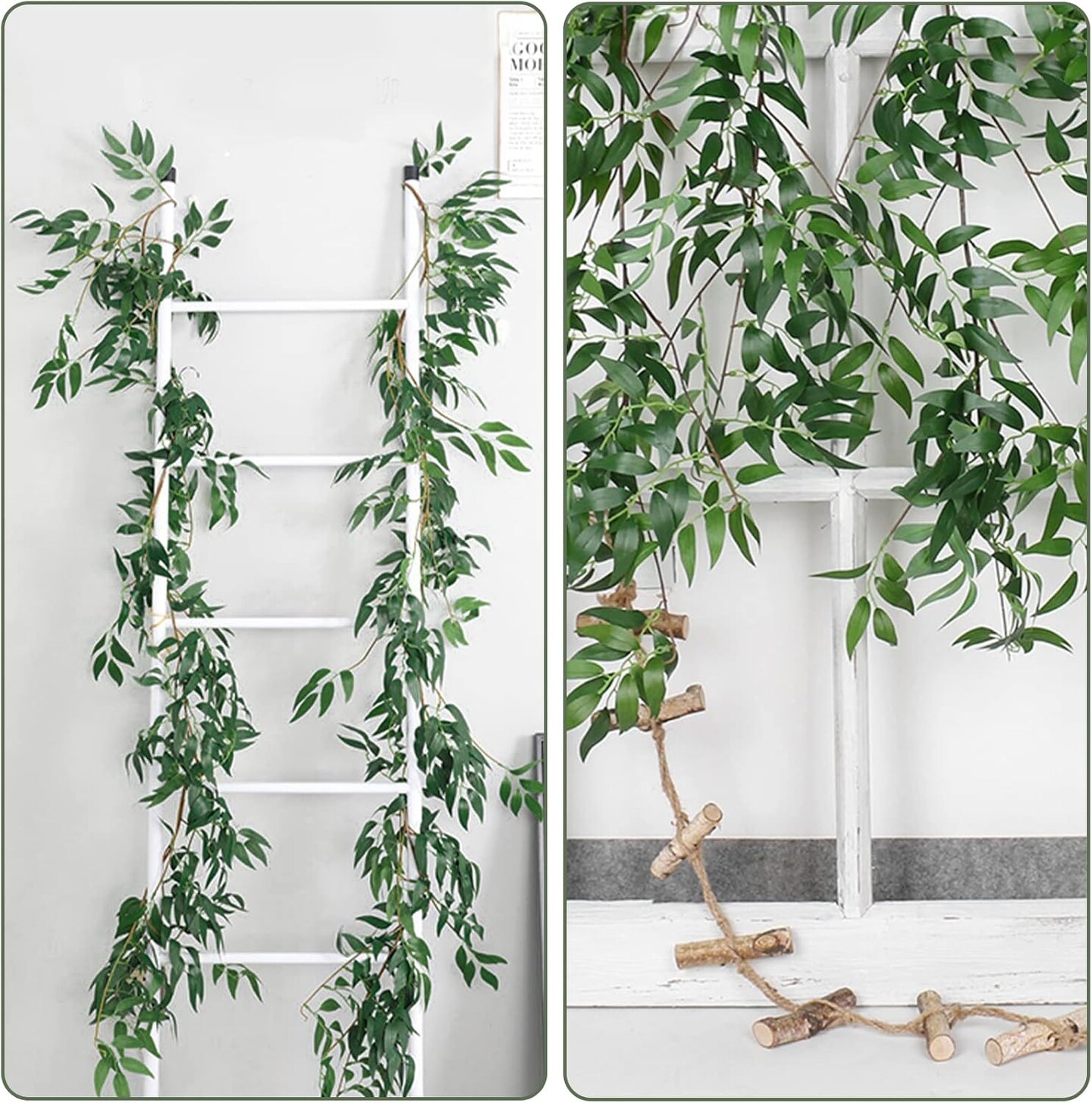 Artificial Willow Leaves Vine Twigs 2Pcs 5.7Ft Fake Hanging Ivy Plants Silk Green Leaf Rattan Garland Greenery Decor for Indoor Outdoor Home Wedding Arch Jungle Beach Birthday Party Garden