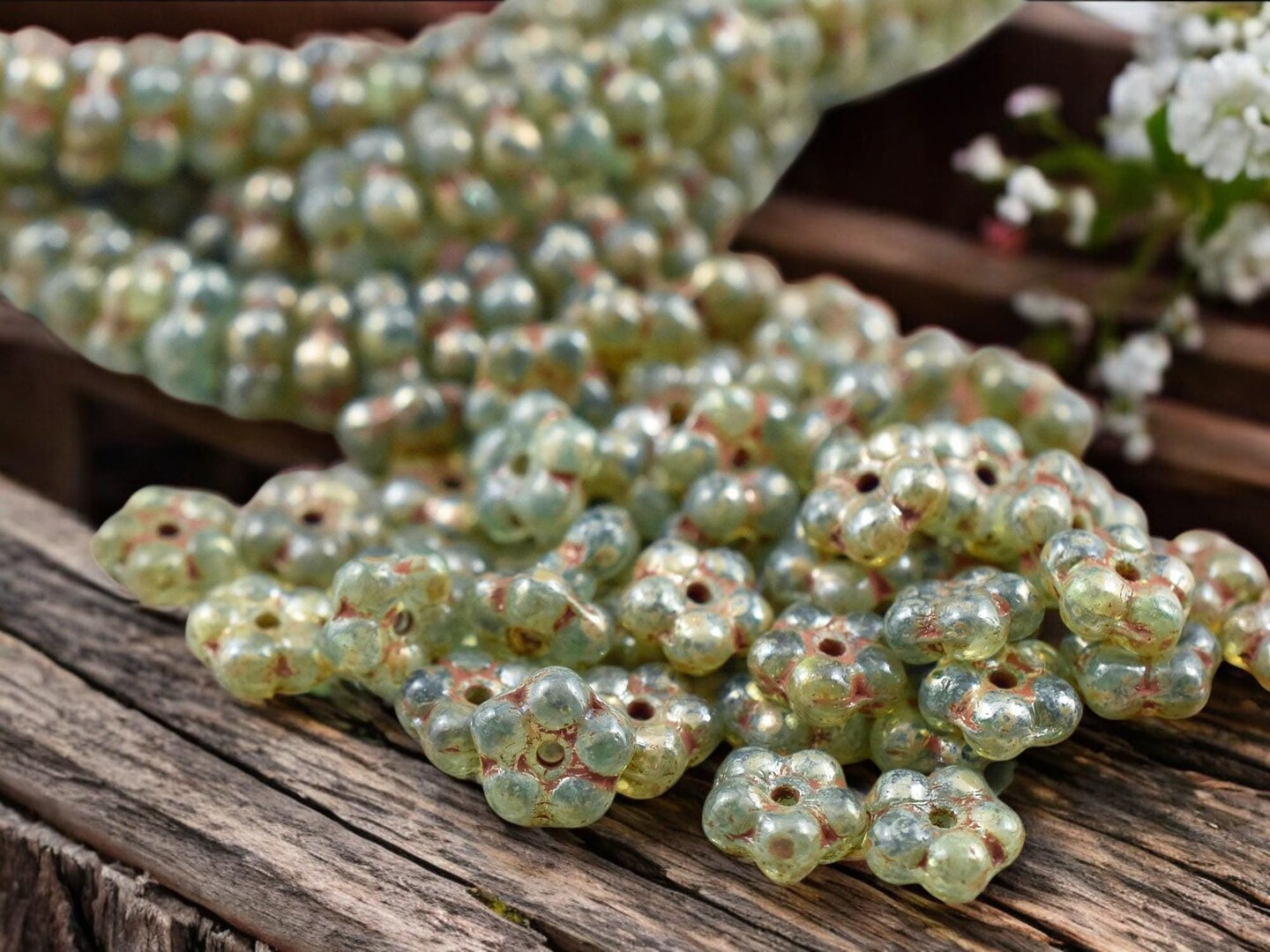 *50* 5mm Green Aqua Picasso Forget Me Not Rondelle Daisy Beads