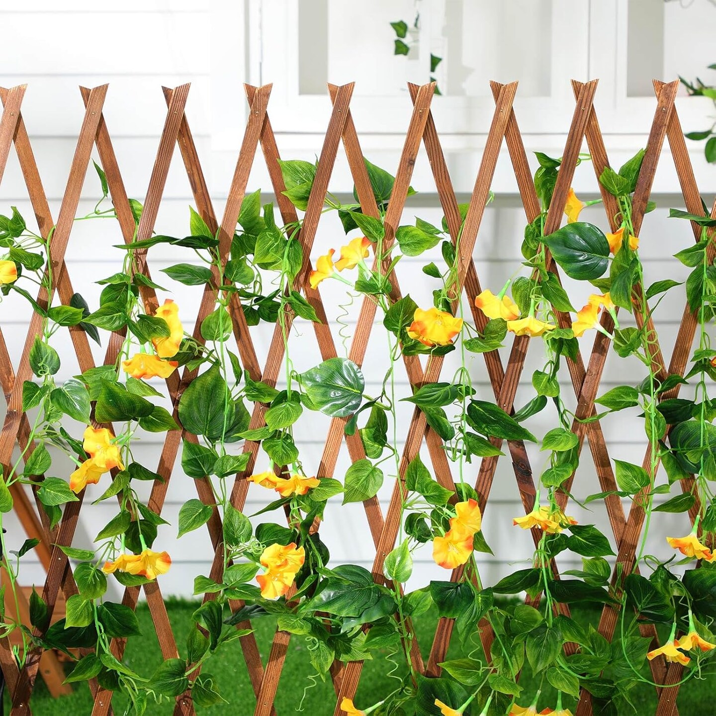 Hotop 6-Pack 7.55 ft Artificial Morning Glory Vines – Faux Silk Hanging Flowers for Indoor & Outdoor Décor, Wall, Fence, Wedding, Banquet, and Party Decorations (Yellow)