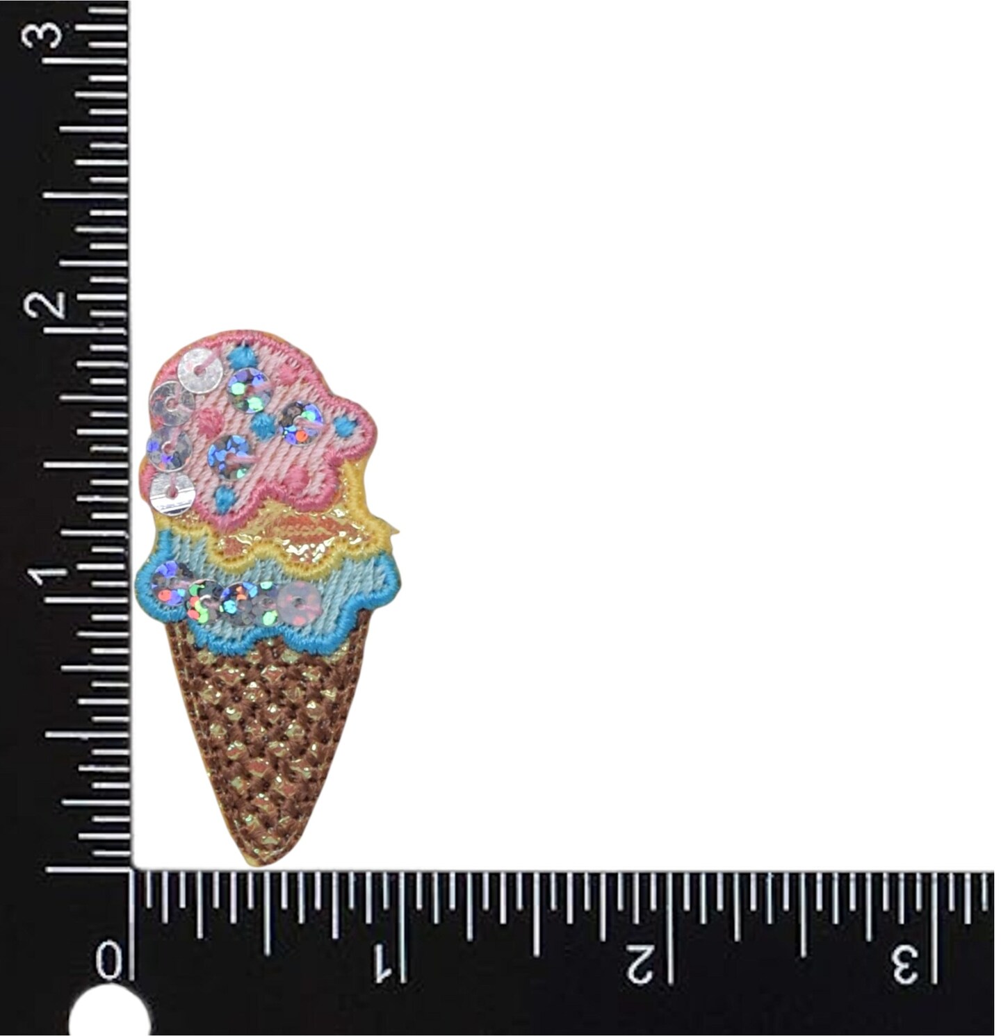 Ice Cream Cone with Three Scoops, Sequin, Dessert, Treats, Food, Embroidered, Iron on Patch
