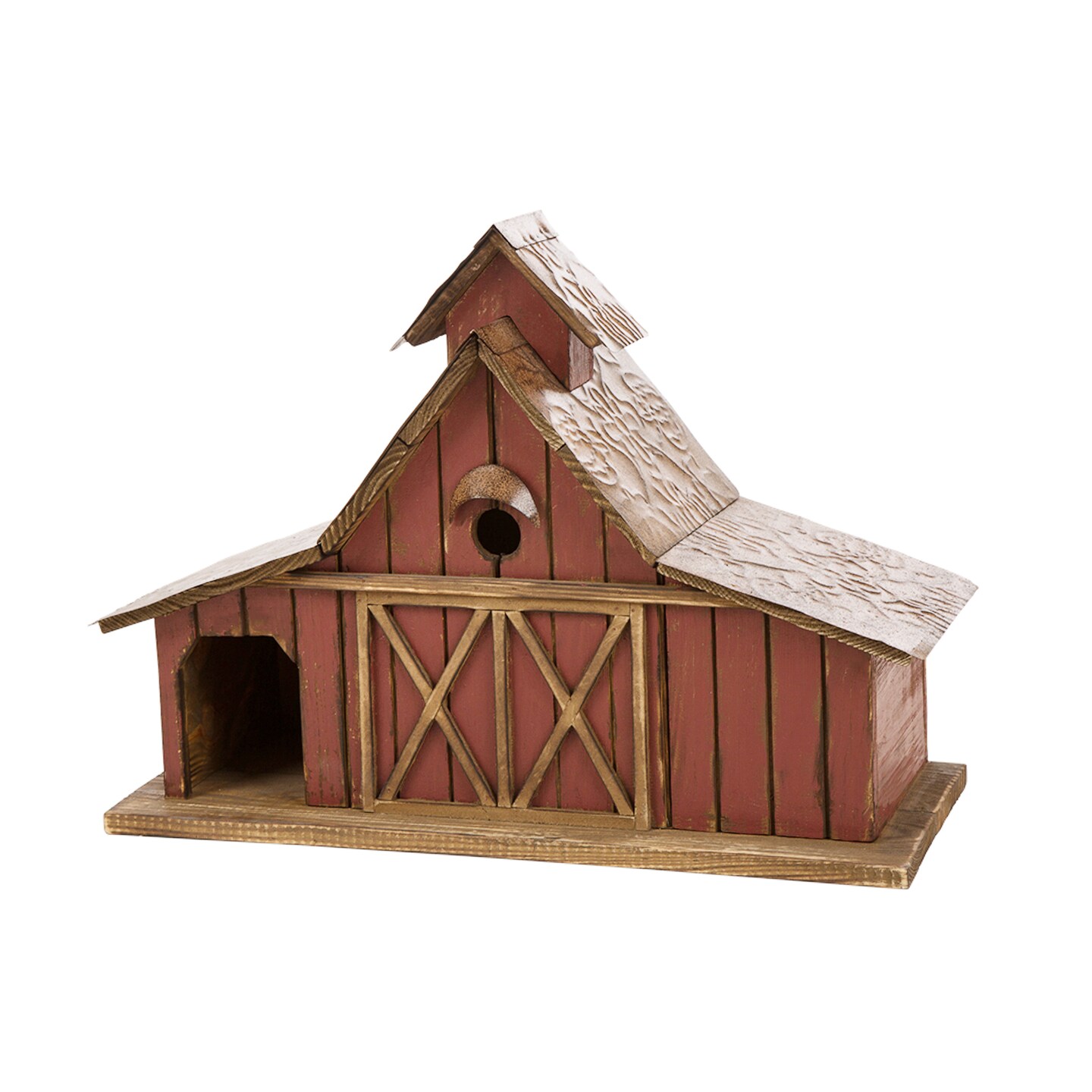 Set of 2 20.75"L Oversized Washed Red Distressed Solid Wood Barn Decorative Outdoor Garden Birdhouse