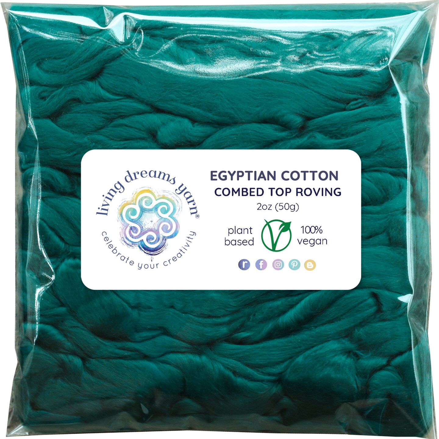 Egyptian Cotton - Beautifully Dyed Vivid Colors, Combed Top Roving for Spinning, Blending, Felting, Weaving.