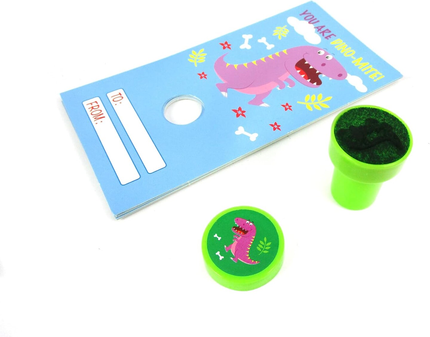 Tiny Mills 36 PACK Dinosaurs Valentine's Day Cards with Stampers for Valentine's Day Classroom Exchange Birthday Party Favor Prizes