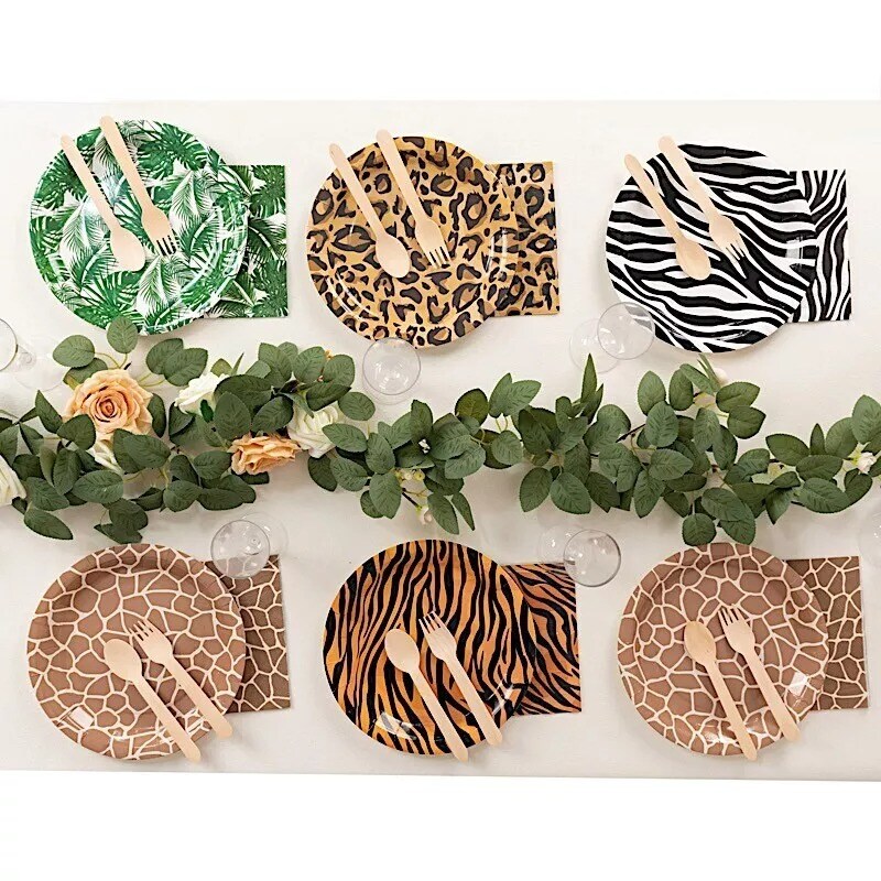 60 Assorted Animal Safari Disposable Paper PLATES NAPKINS Tableware Set Party