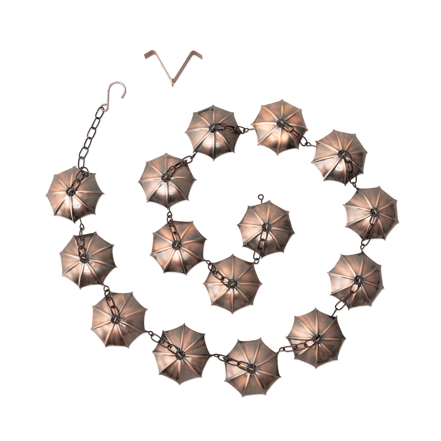 8.5ft 15-Piece Faux Copper Umbrella Shaped Rain Chain with V-Shaped Gutter Clip