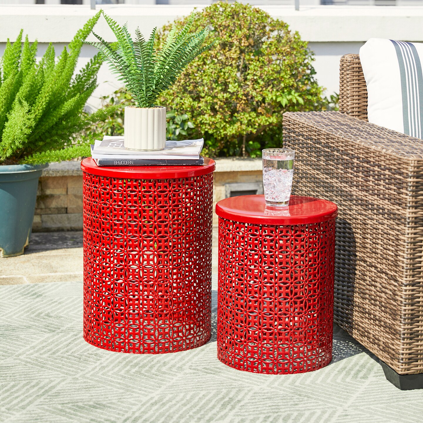 Set of 2 Multi-functional Metal garden Stool or Planter Stand or Accent Table or Side Table