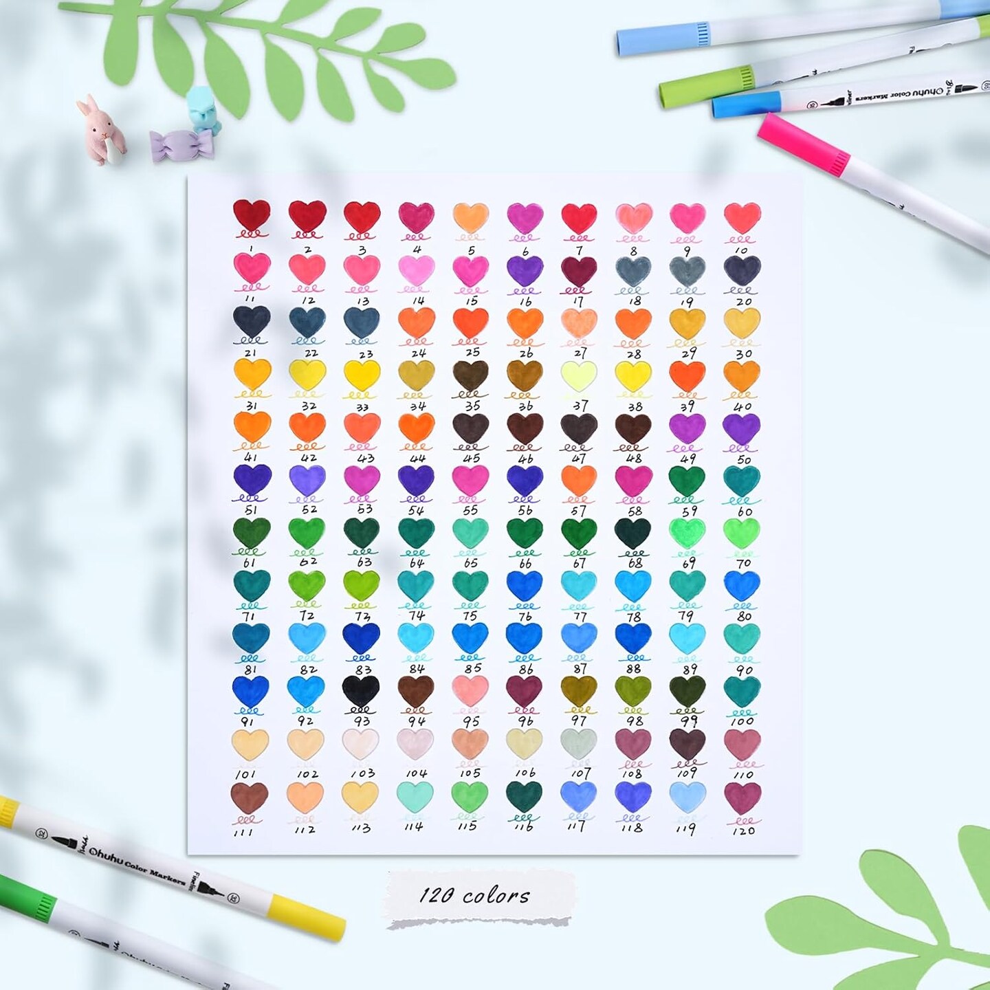 Ohuhu Markers for Adult Coloring Books: 120 Colors Brush Pens Dual Brush Fine Tip Drawing Pens Water-Based Coloring Markers for Calligraphy Bullet Journal with Carrying Case -Maui (White Barrel)