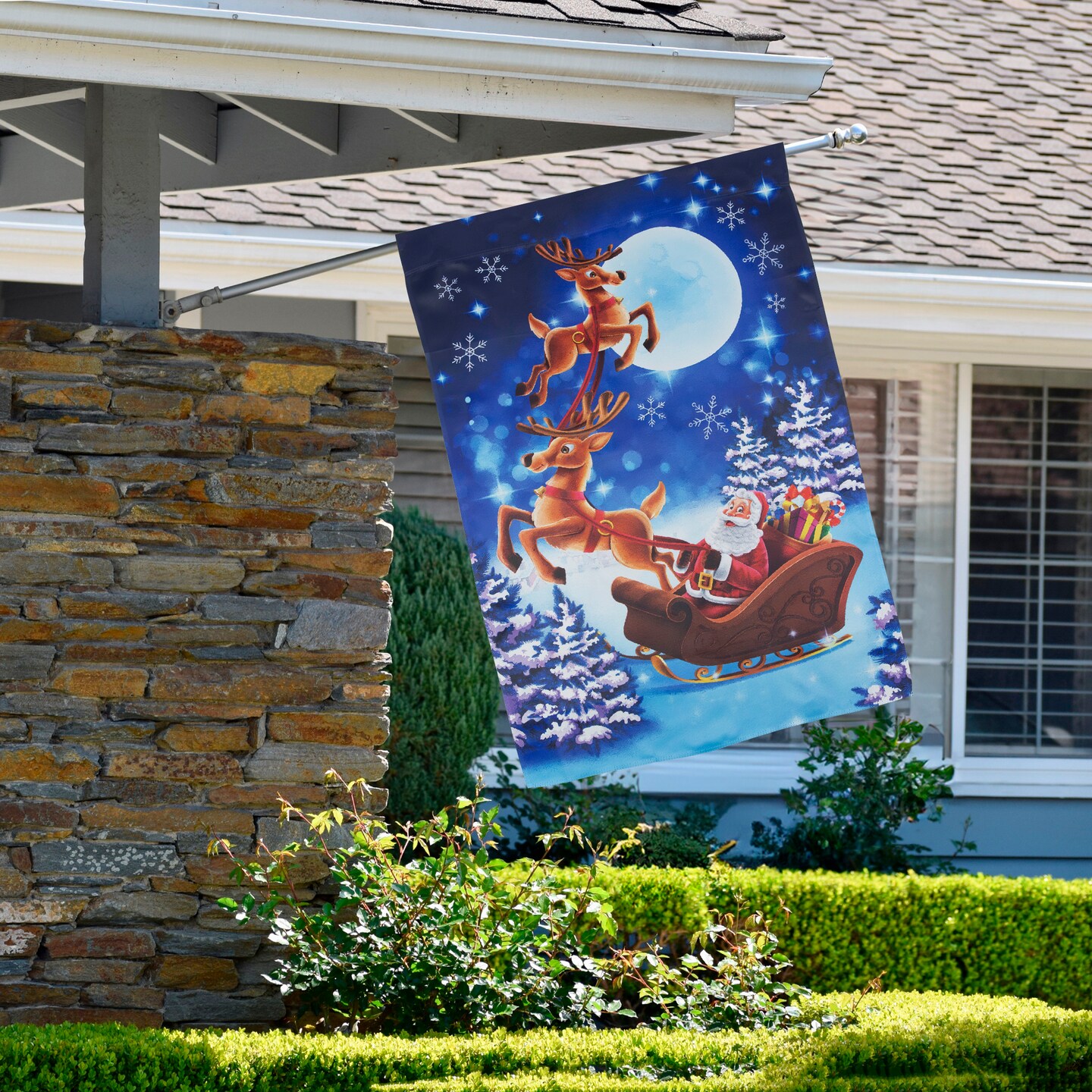 Northlight Santa&#x27;s Reindeer-Drawn Sleigh Ride Christmas Outdoor Flag - 40&#x22; x 28&#x22;