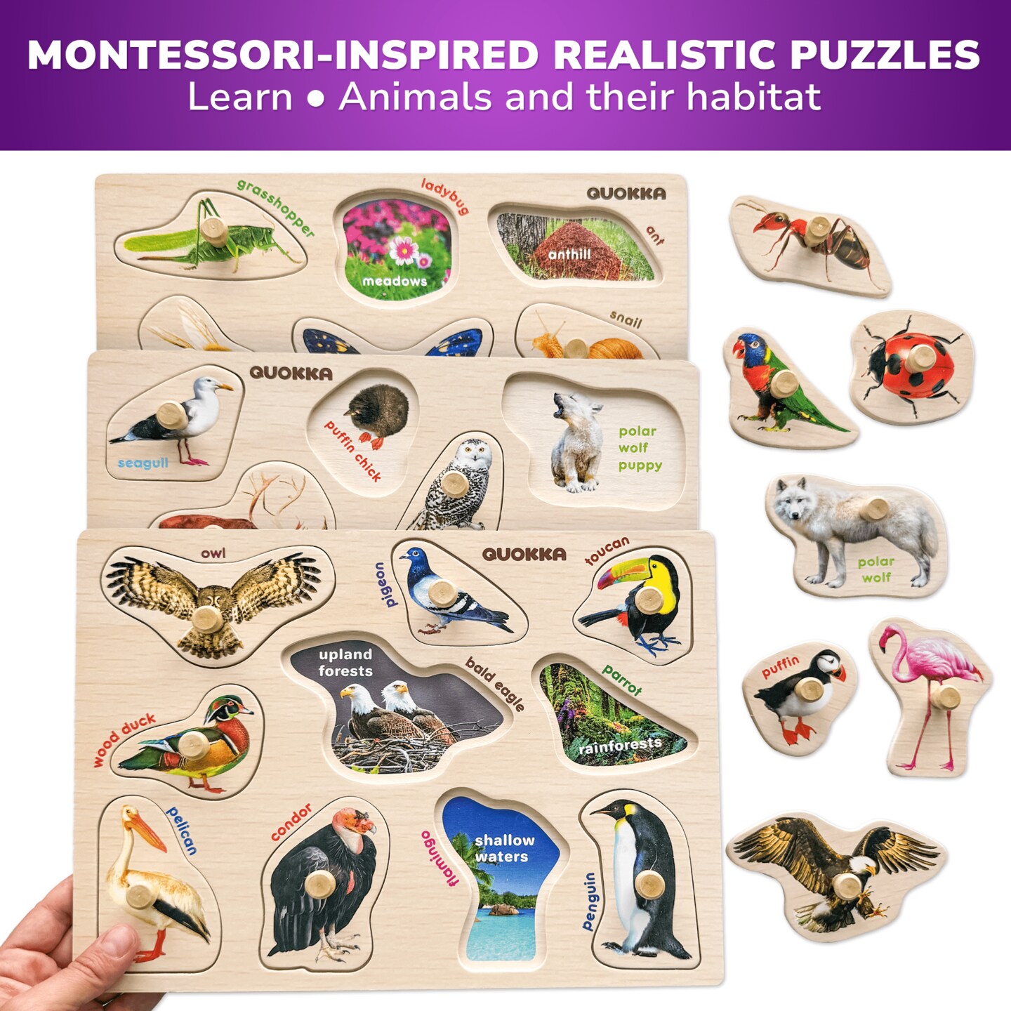 8 Pack Rack Wooden Puzzles for Toddlers| ABC, Numbers &#x26; Animals