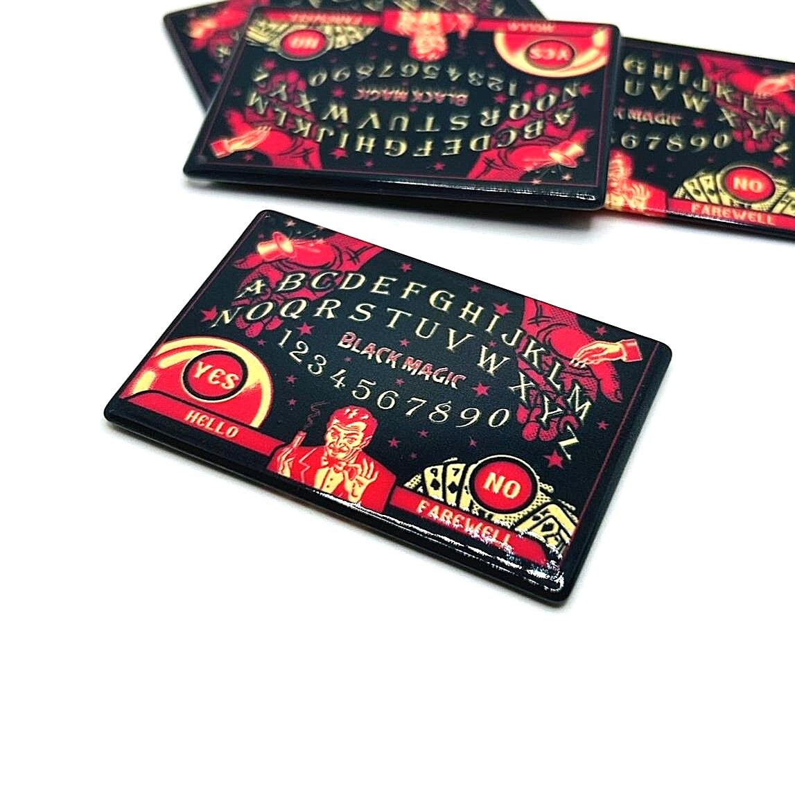 1 or 4 Pieces: Black and Red Magician Ouija Board Pendant Charms - Double Sided
