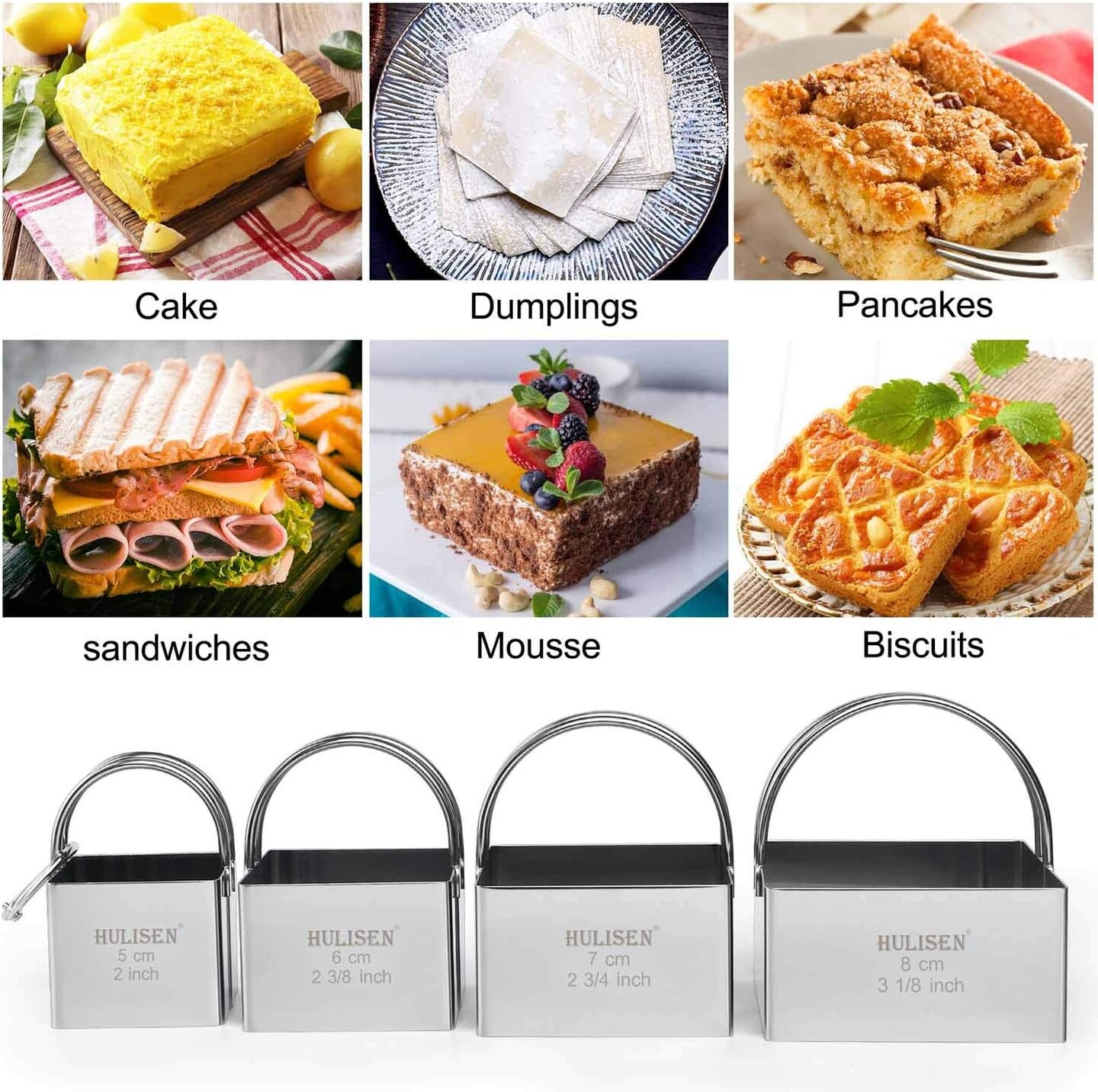 4-Piece Square Biscuit Cutter Set - Stainless Steel with Handle