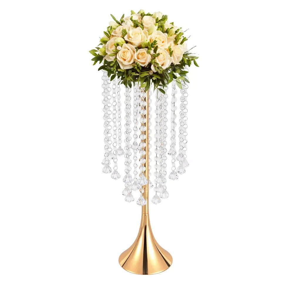 10pcs Crystal Flower Vases Golden Flower Stand Wedding Table Centerpieces Decor