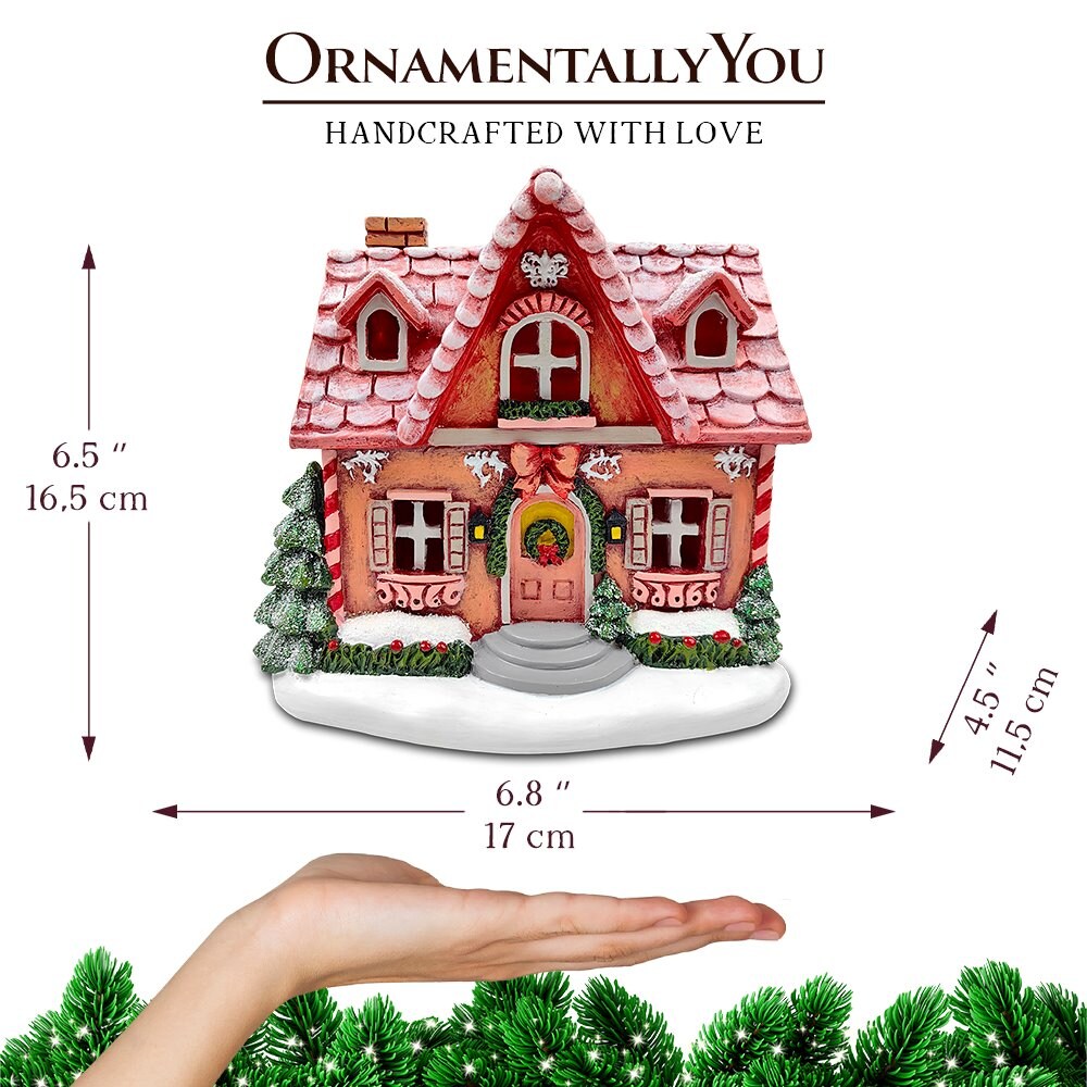 Sparkling Pink Winter Magic LED Gingerbread Home Figurine, 7&#x22; Lighted Christmas Decoration Decor