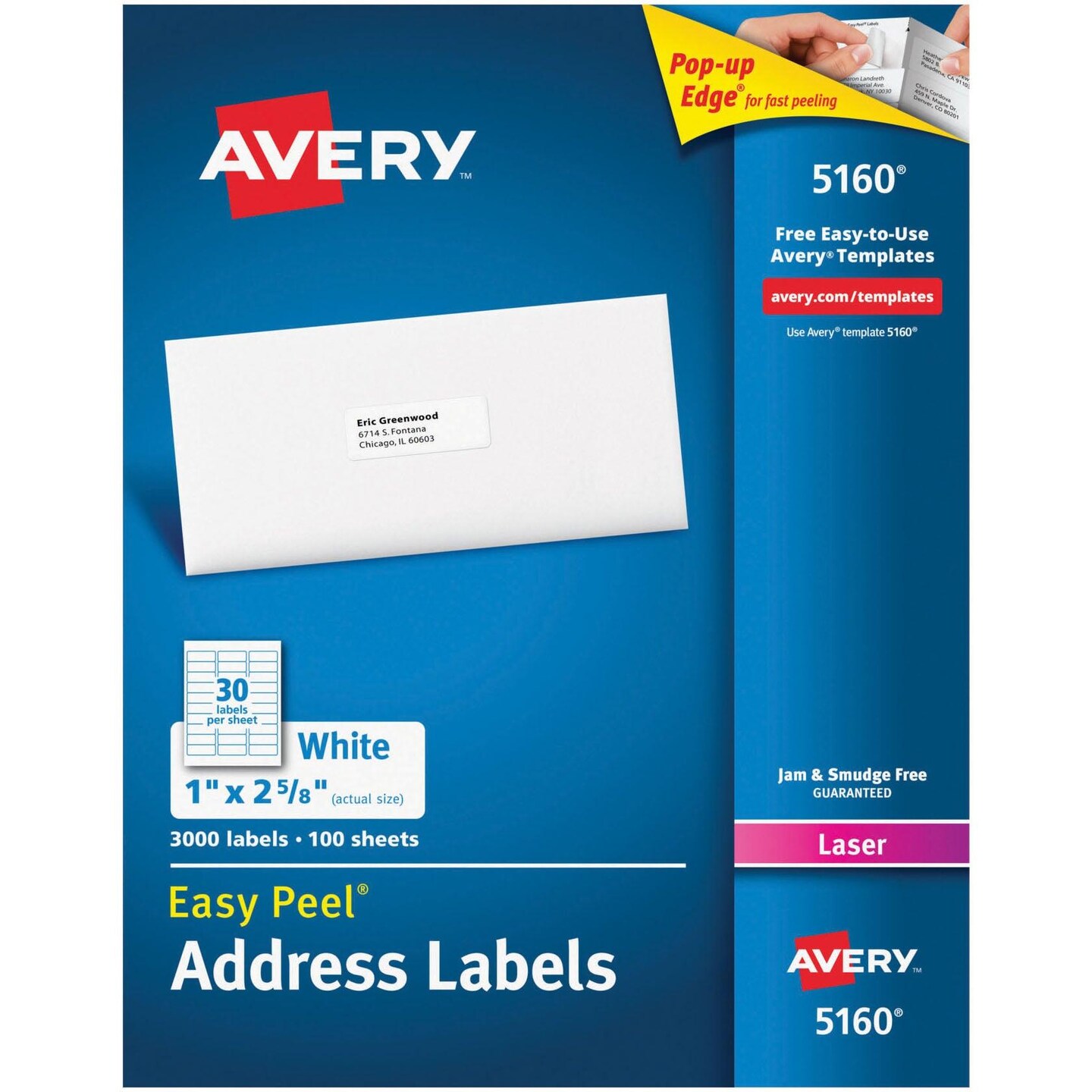 Easy Peel&#xAE; Address Labels, Permanent Adhesive, 1&#x22; x 2-5/8&#x22;, 3000 Labels