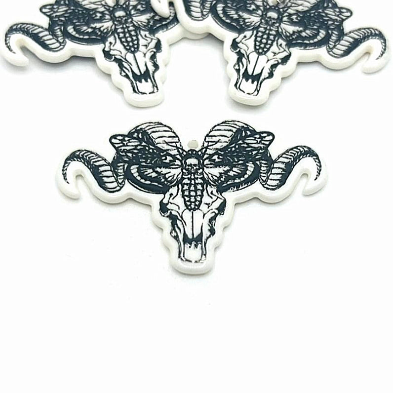 1, 4 or 20 Pieces: White and Black Ram Skull with Death&#x27;s Head Moth Charms - Double Sided