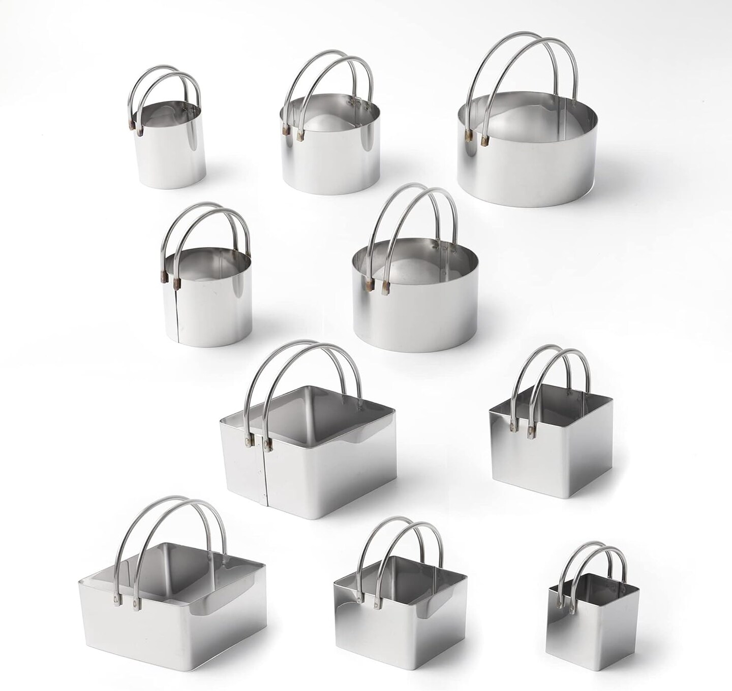 Cookie Cutter Set 10 Stainless Steel Round &#x26; Square Cutters with Handles