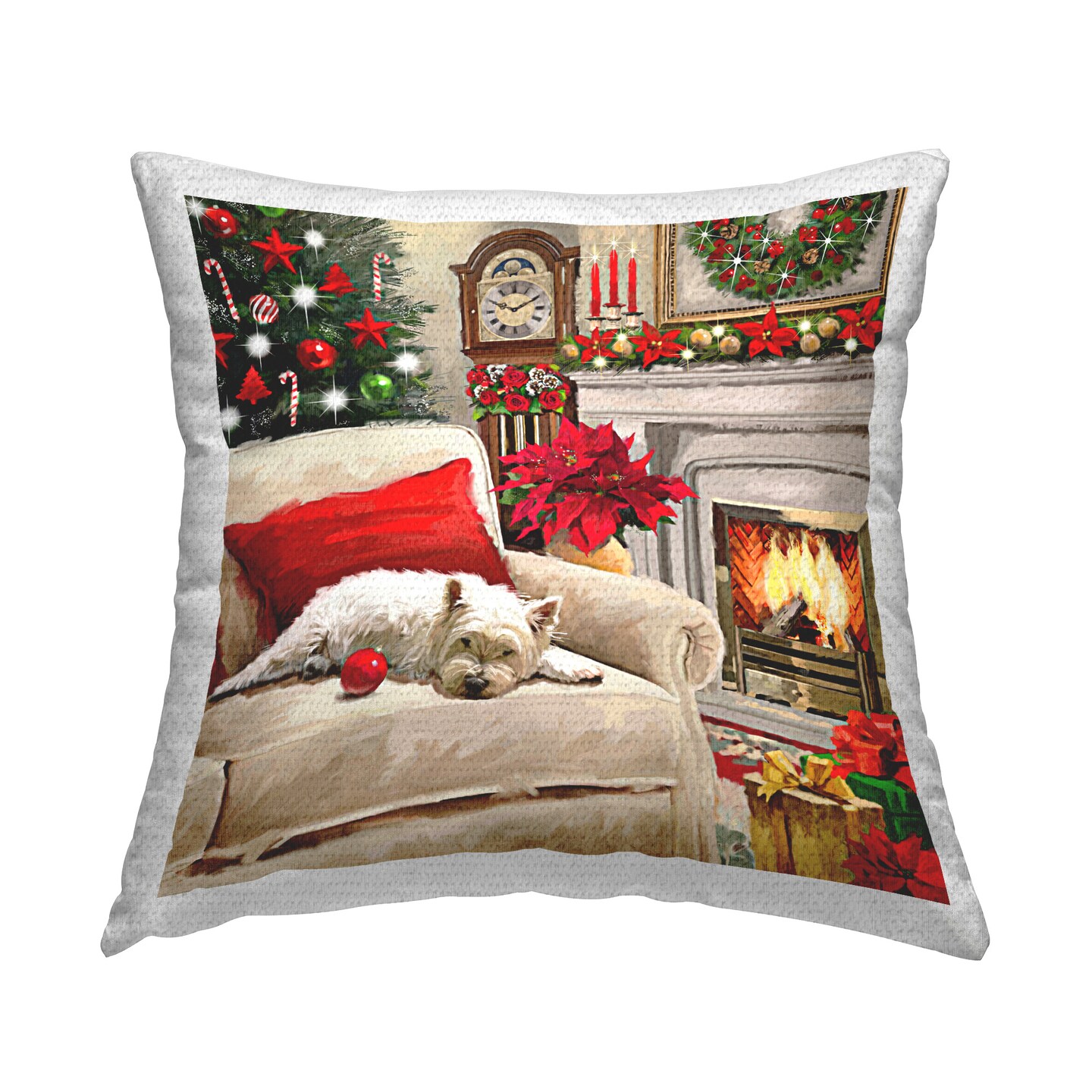 Cozy Christmas Fireplace Design by Adam Sanderson Outdoor Printed Pillow 