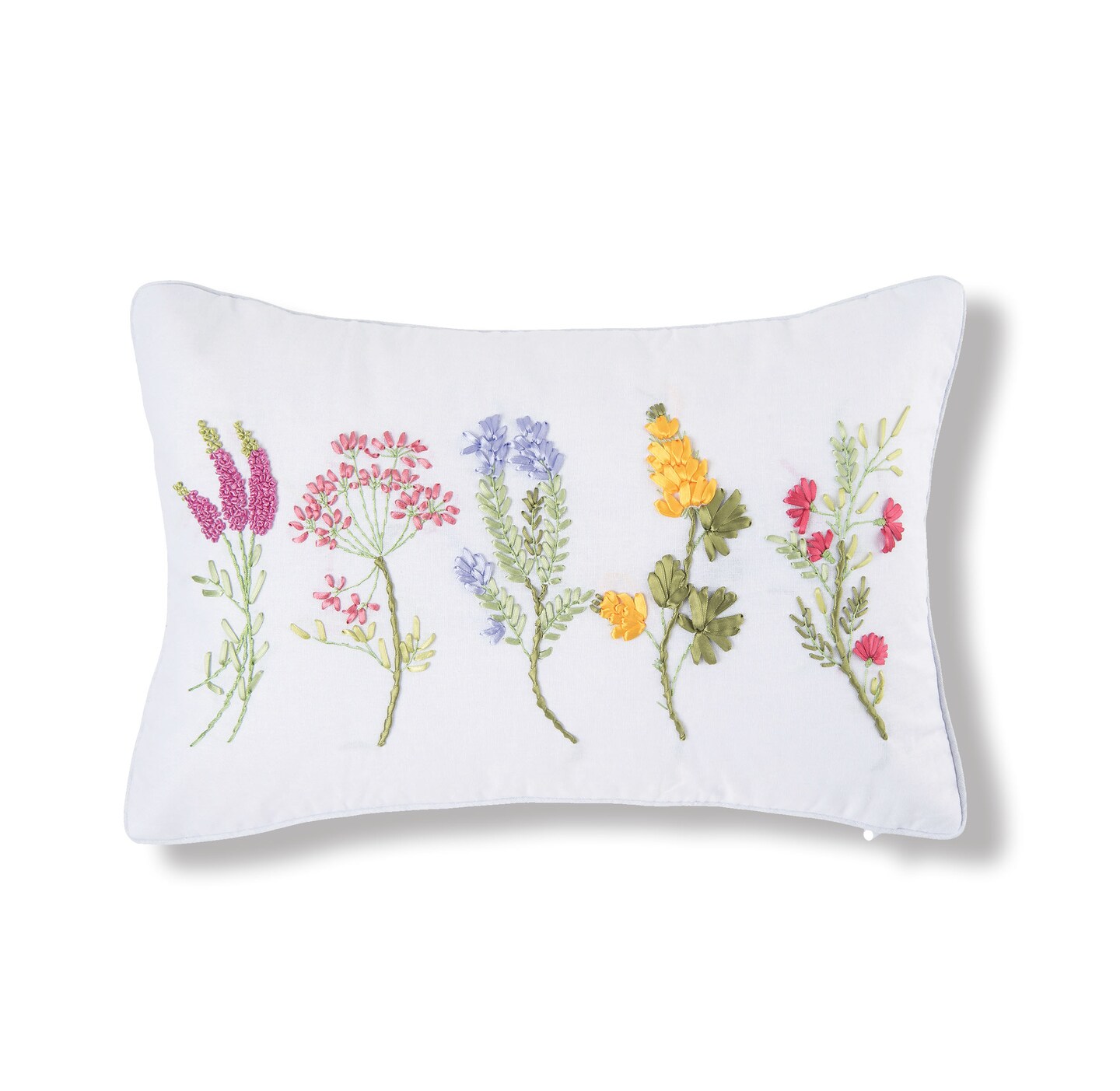 Botanical Blossom Floral Applique Lumbar Accent Pillow, 14" x 22"