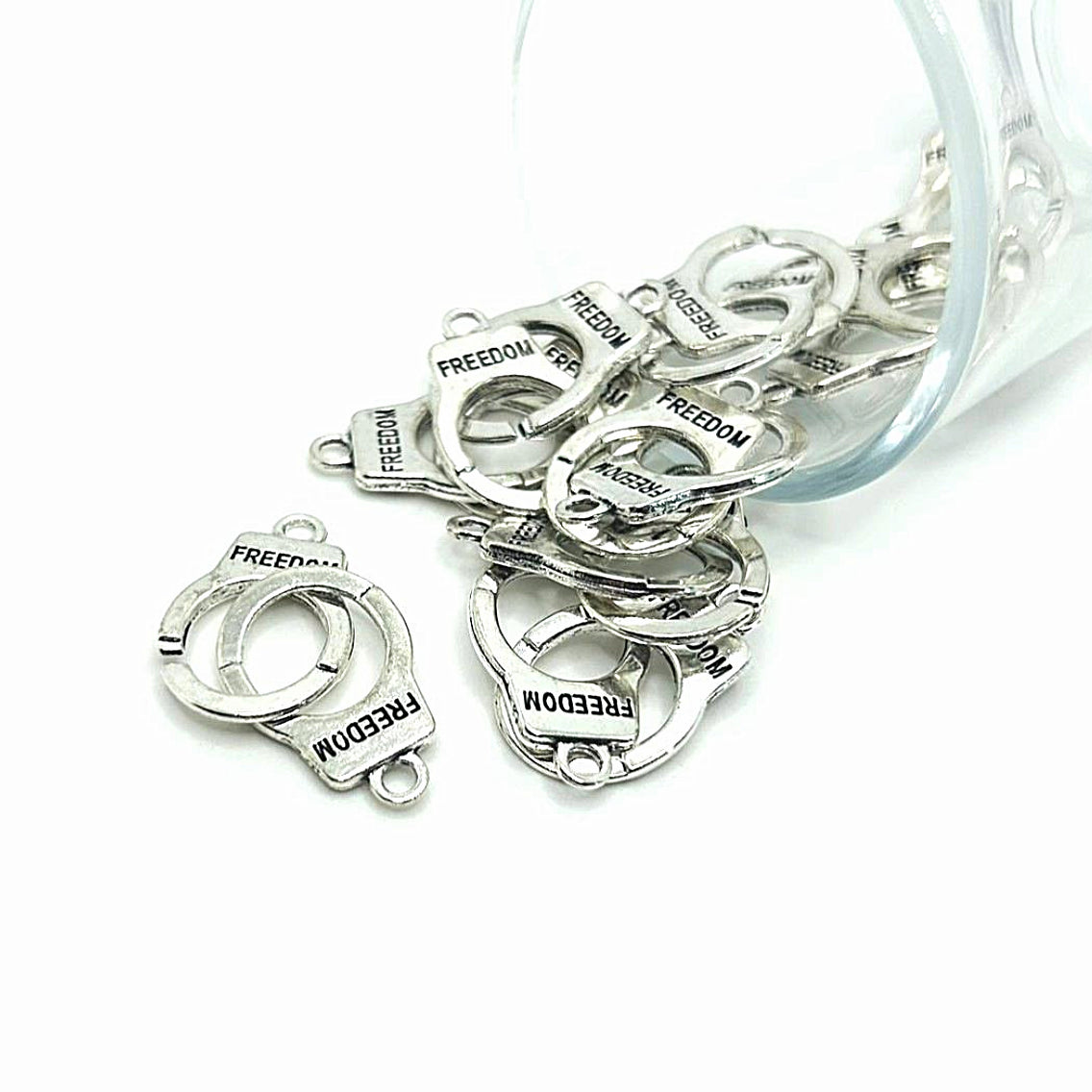 4, 20 or 50 Pieces: Silver Freedom Handcuff Charms
