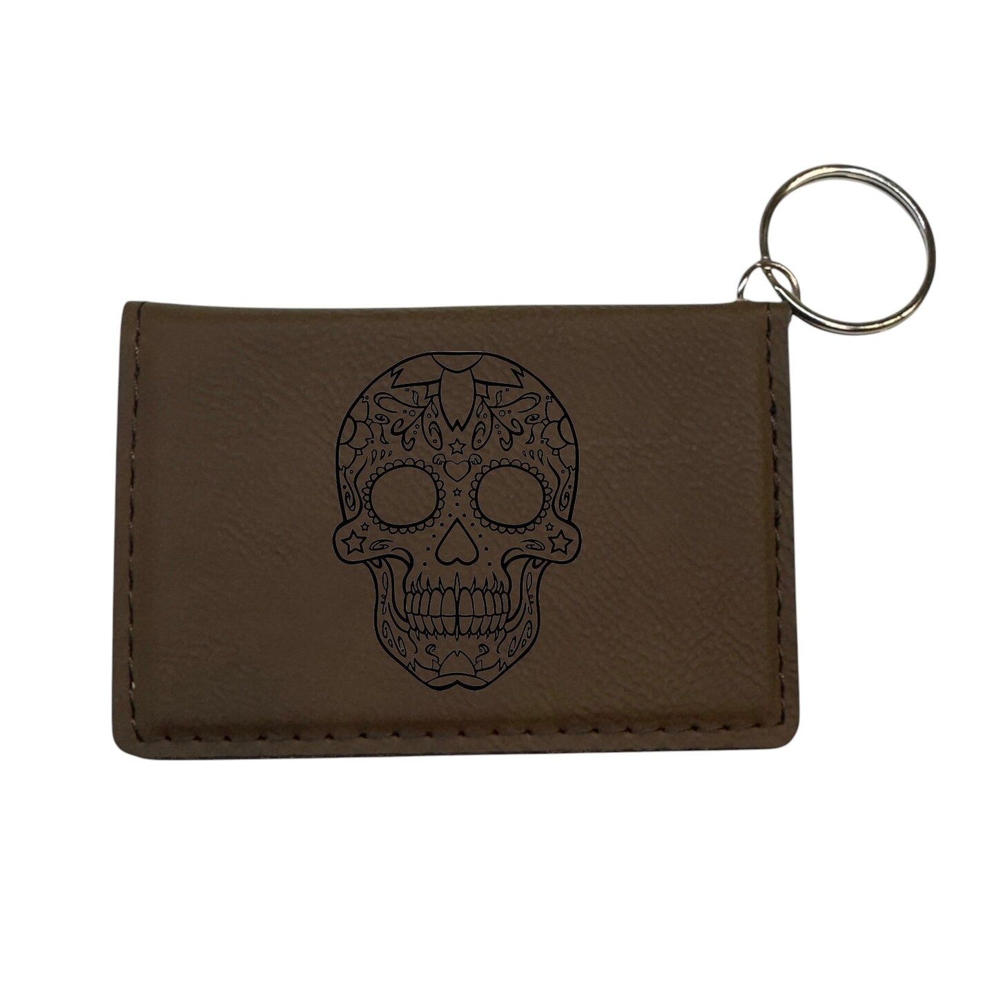 Keychain ID Holder Wallet - Sugar Skull - Leather