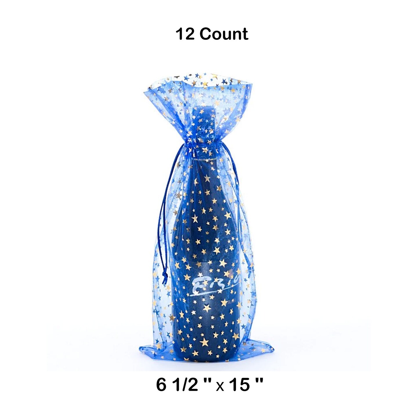 Wine Bottle Bags with Star Print 6.5&#x22; x 15&#x22; Organza