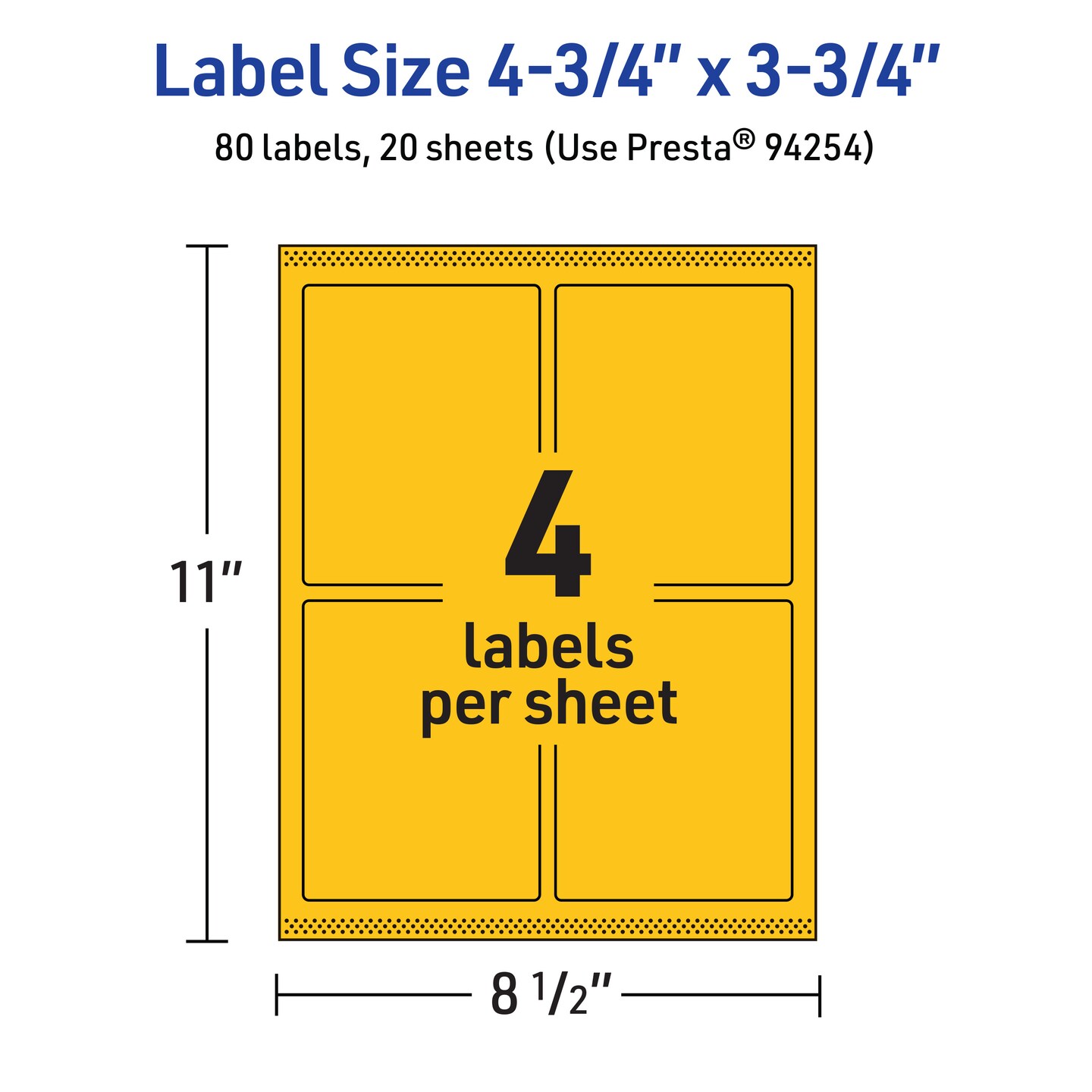 Avery Bright Yellow Paper Labels, 4.75&#x22; x 3.75&#x22; Rectangle